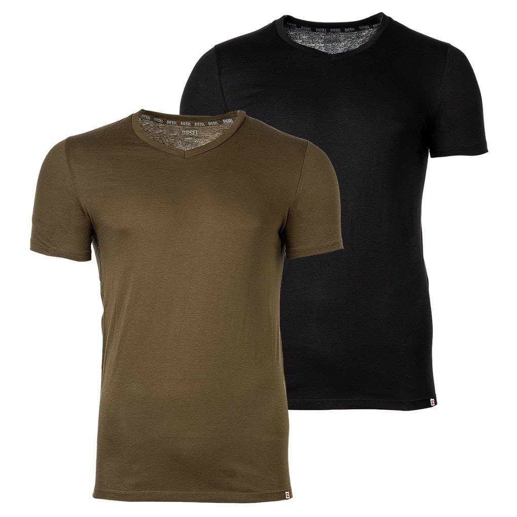 Diesel T-Shirt Herren T-Shirt - UMTEE-MICHAEL-TUBE, V-Ausschnitt Schwarz/Khaki