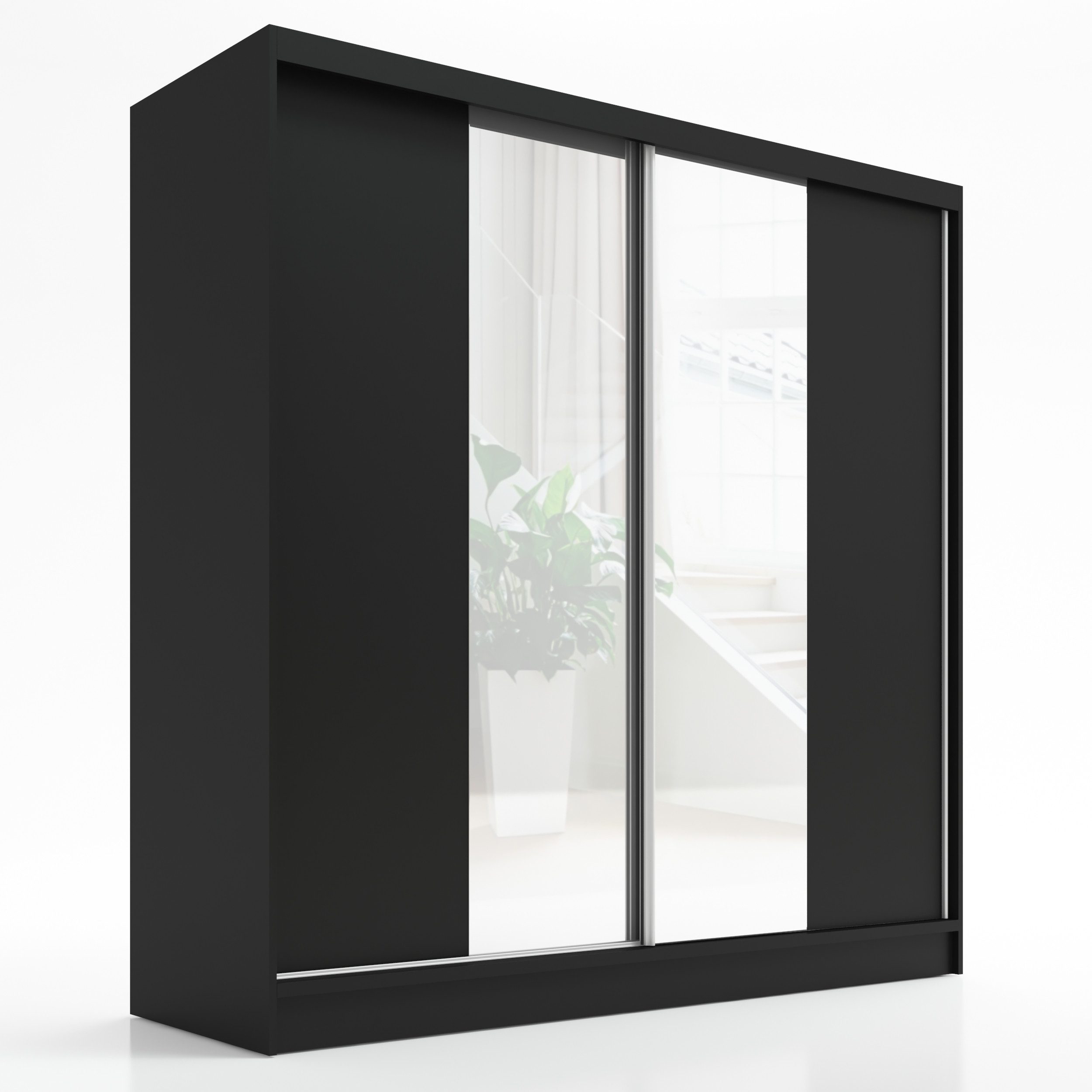 A&J MöbelLand GmbH Schiebetürenschrank SOLO 2-türiger Kleiderschrank mit Spiegel und Kleiderstangen (TOP ANGEBOT! Geräumiger Schrank mit einer Breite von 200 cm und Spiegel, ideal zur Aufbewahrung von Kleidung und Accessoires. TOP PRODUKT! Wählen Sie das
