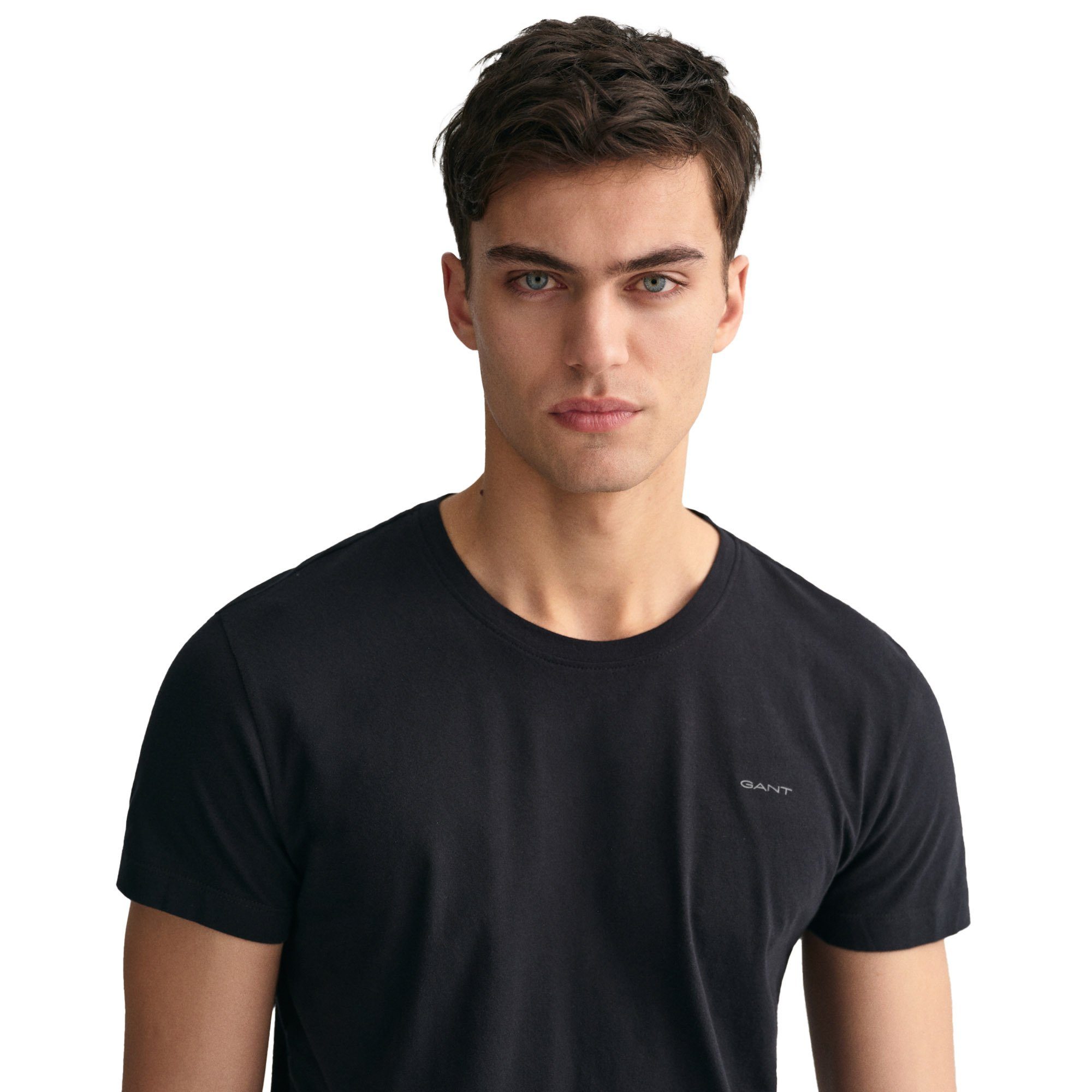 Gant T-Shirt Herren T-Shirt, 2er T-SHIRT - Pack C-NECK 2-PACK Schwarz