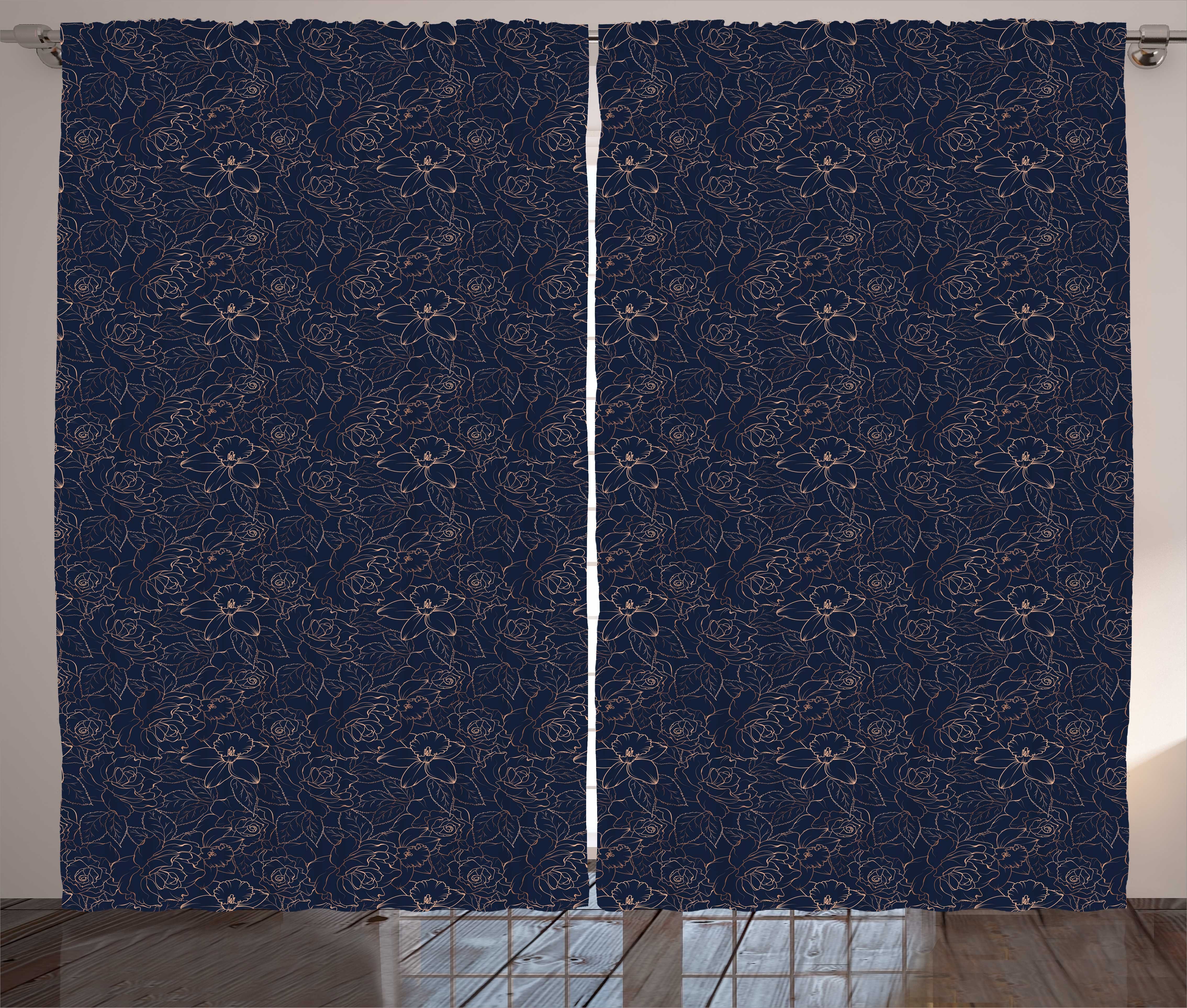 Gardine Schlafzimmer Kräuselband Vorhang mit Schlaufen und Haken, Abakuhaus, Navy blau Abstract Floral Konzept