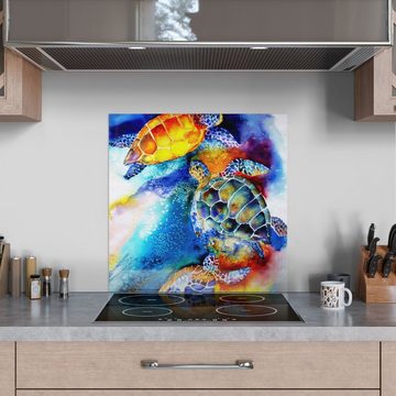 DEQORI Küchenrückwand 'Drei Meeresschildkröten', Glas Spritzschutz Badrückwand Herdblende