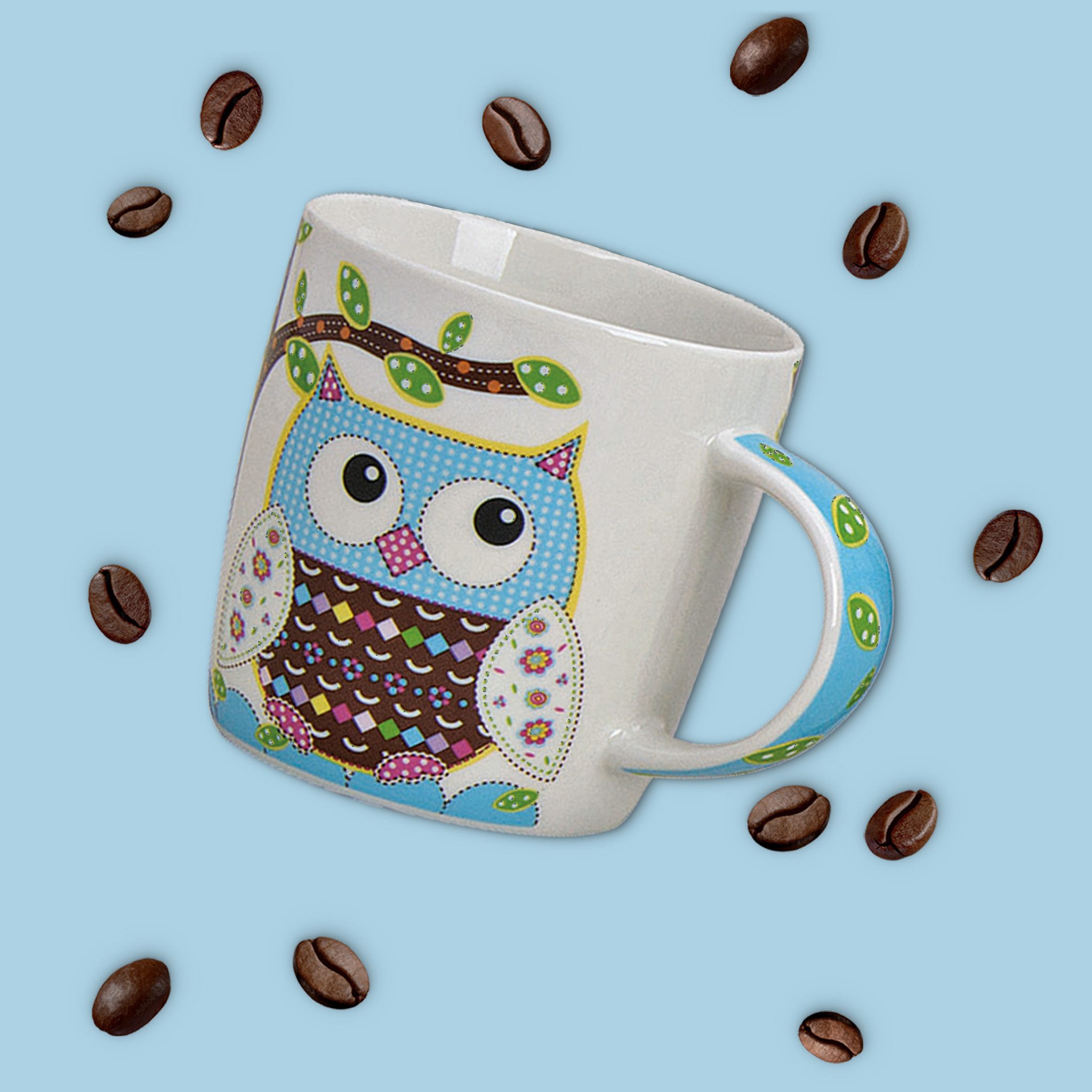 matches21 HOME & HOBBY Tasse Süsse Kaffeetassen 4er Set lustige Eulen gepunktet, 4-tlg., Porzellan, Tee Kaffee-Becher, modern, weiss bunt, 300 ml