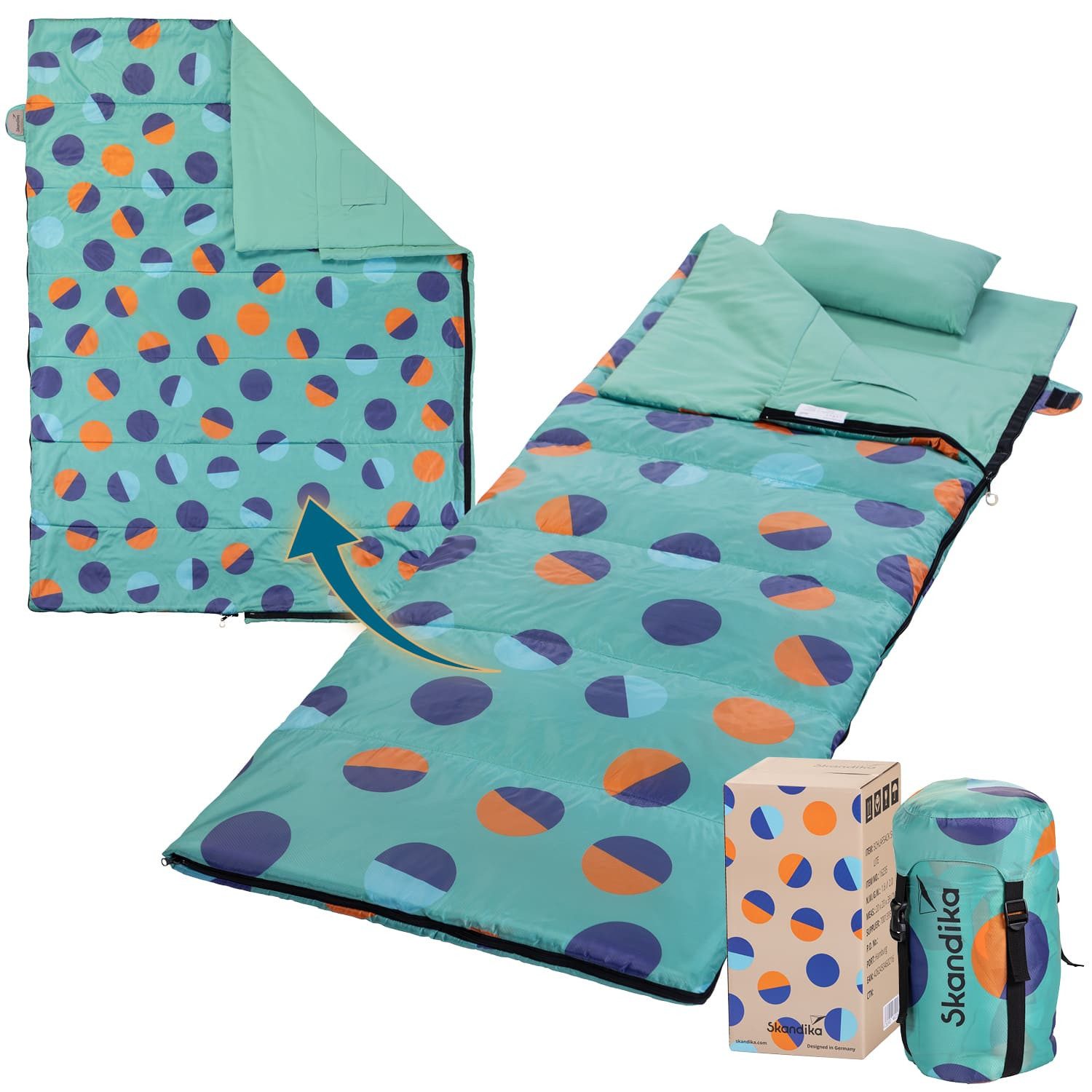 Skandika Deckenschlafsack für Erwachsene, Sovro Lite Sunrise, als Decke verwendbar (Packsack mit Kompressionsbändern und Schutzhaube), Schlafsack Outdoor für Erwachsene, 3 Jahreszeiten