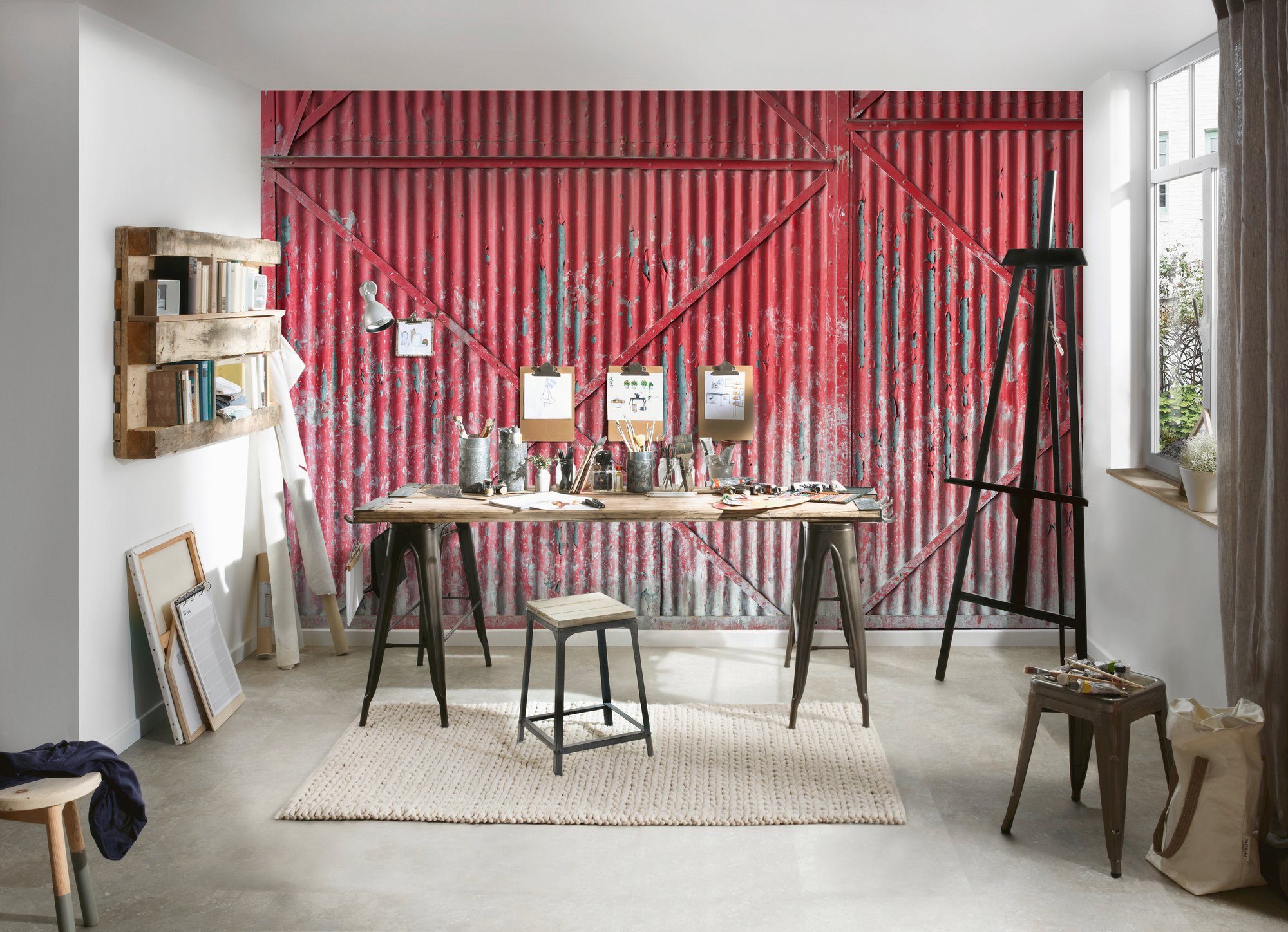 Schräge Paper Fototapete Wand, (Set, Architects Vlies, Door Red, Iron 5 St),