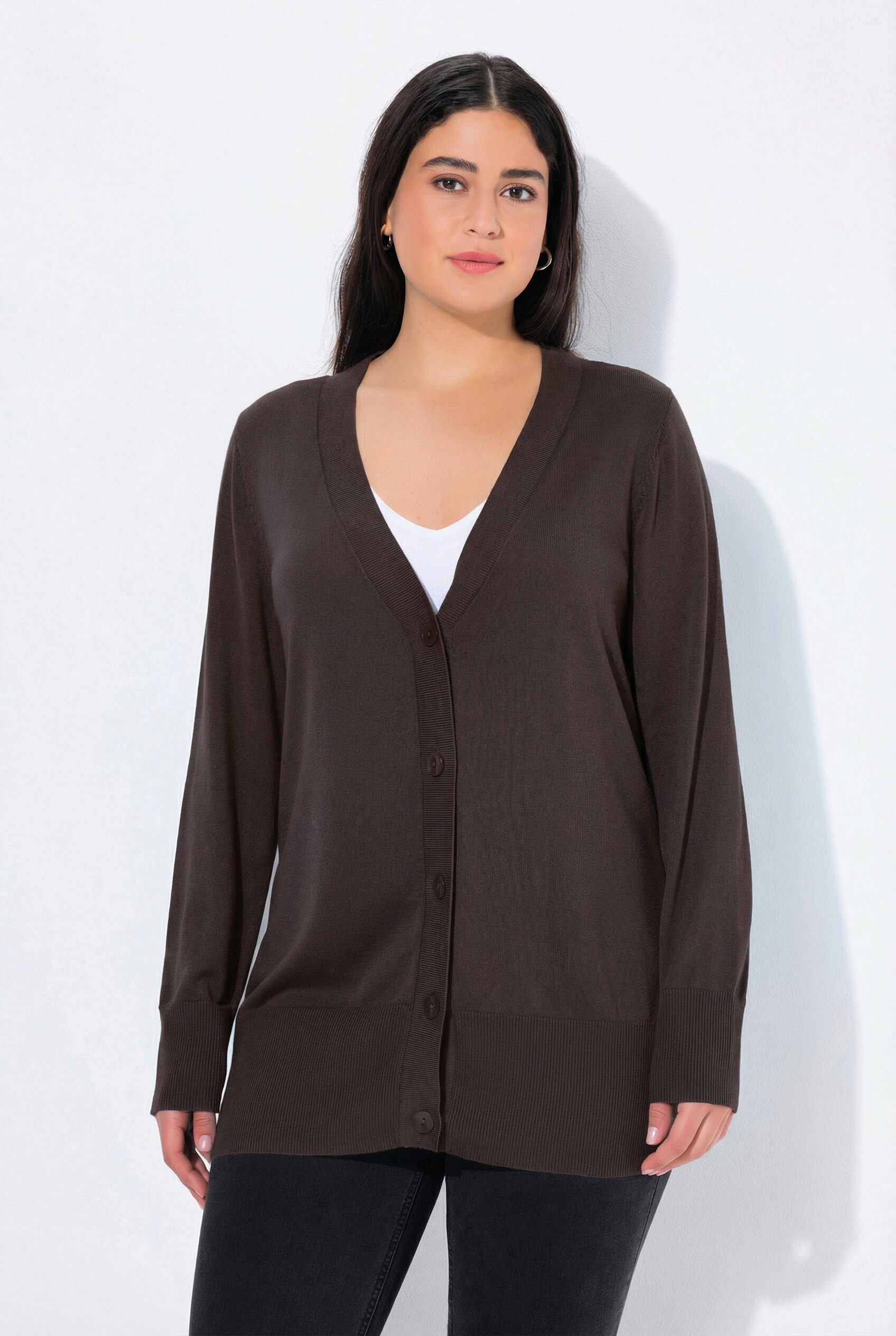Ulla Popken Strickjacke Strickjacke V-Ausschnitt Knopfleiste Feinstrick Bestseller
