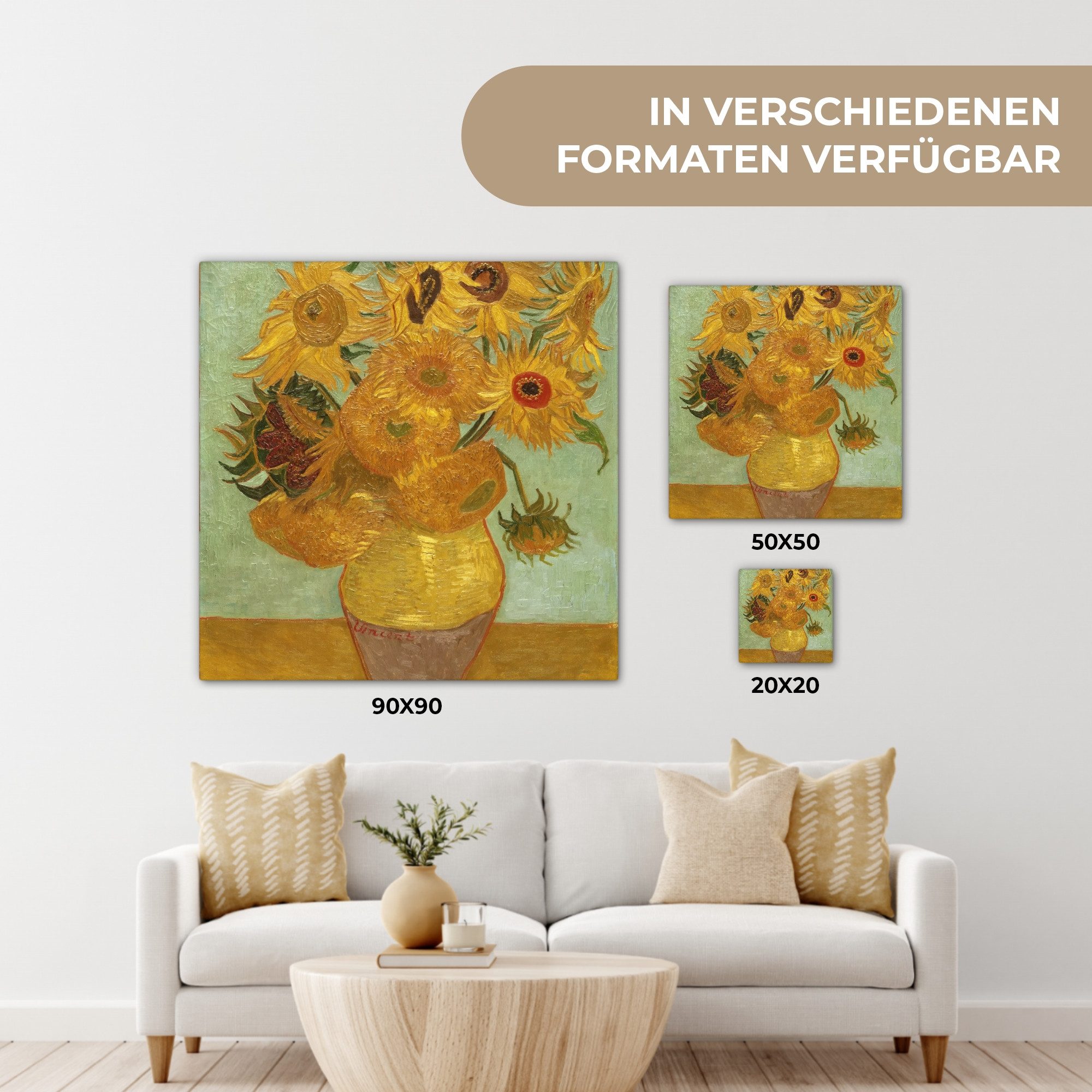 OneMillionCanvasses® Leinwandbild Sonnenblumen - Vincent van Gogh, Fotodruck (1 St), Wandbild, Deko Schlafzimmer Wohnzimmer Flur 20x20 cm – Bild 5 von 5