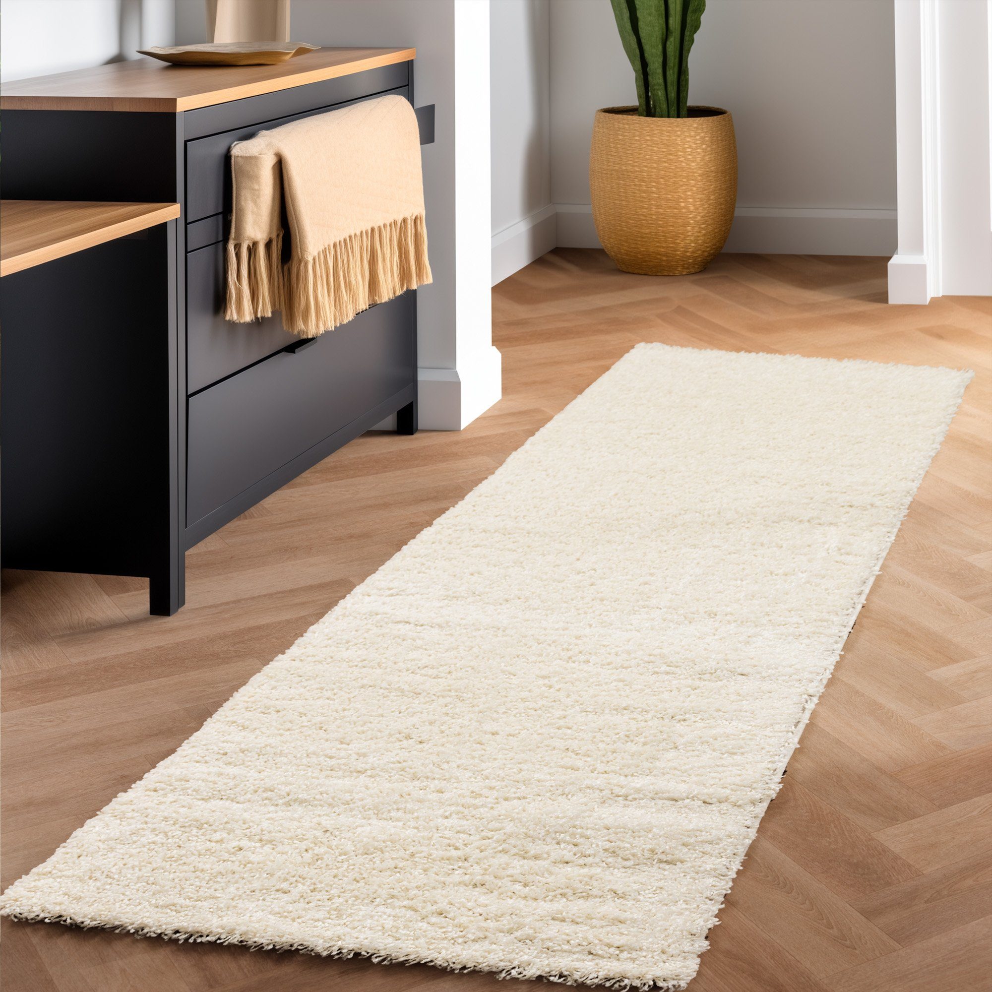 SIMPEX24 Teppich Unicolor - Einfarbig, Läufer, Höhe: 30 mm, Einfarbig Shaggy Teppich Wohnzimmer Langflor Versch. Farben und Größen