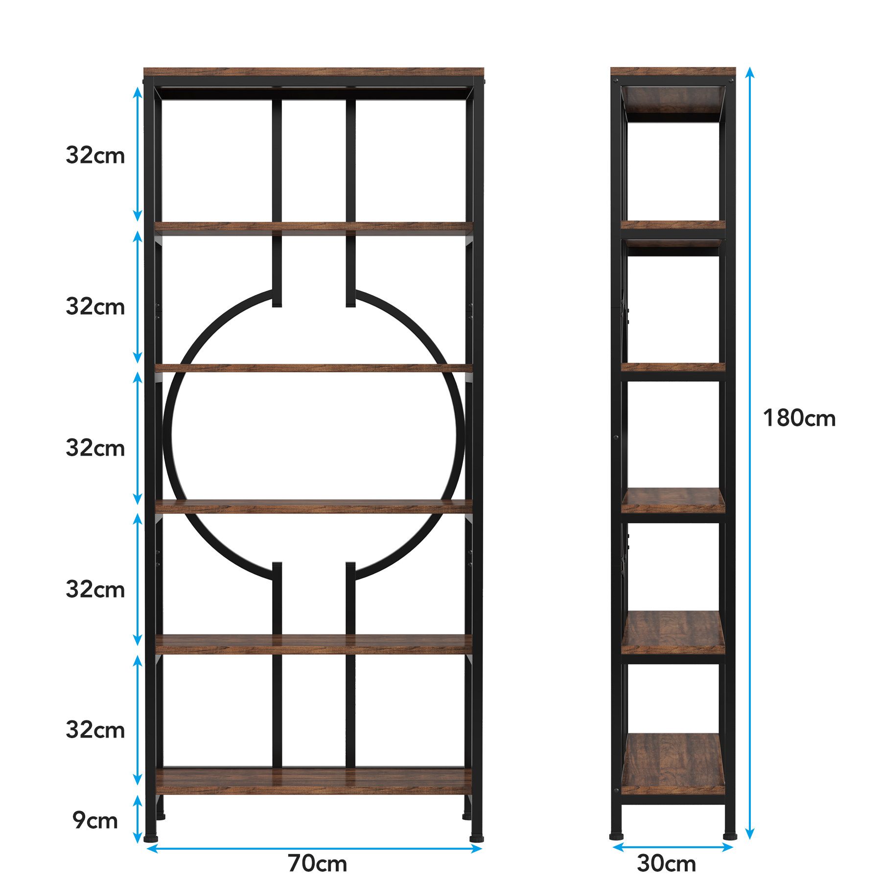 Tribesigns Bücherregal industrielles 6-stöckige Etagere-Bücherregal, freistehend Standregal