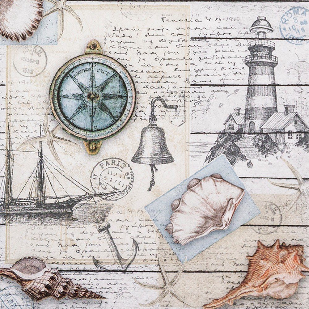 HOME FASHION Papierserviette 20 Servietten Nautical Feeling - Maritime Welt Vintage 33x33cm, (20 St)