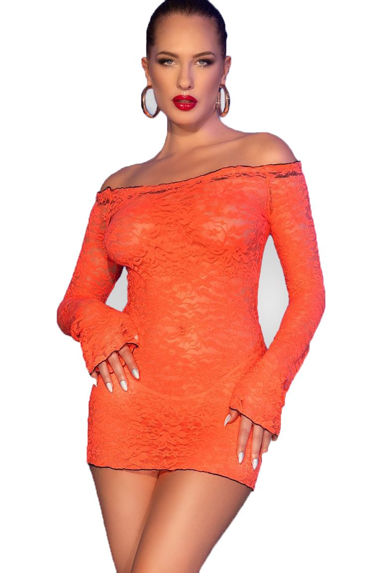 Chilirose Minikleid Damen Dessous kurzes enges transparentes Kleid Minikleid in orange mit