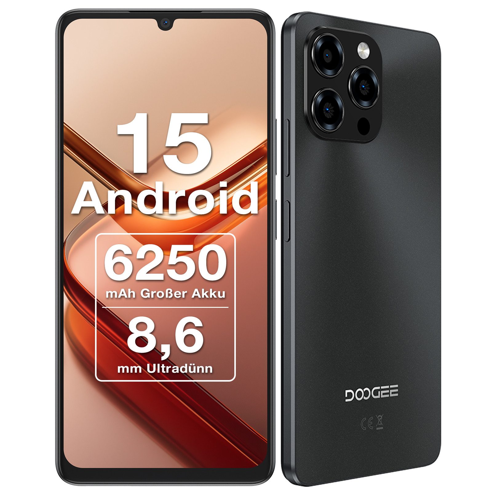 DOOGEE NOTE58, Handy ohne Vertrag, 128GB/2TB TF, 6250mAh, 6.75" HD, 90Hz Smartphone (17,1 cm/6.75 Zoll, 128 GB Speicherplatz, 8 MP Kamera, 6.75" HD+ 16MP+8MP, Dual SIM 4G Simlockfreie Handys,OTG, GPS, Face ID)