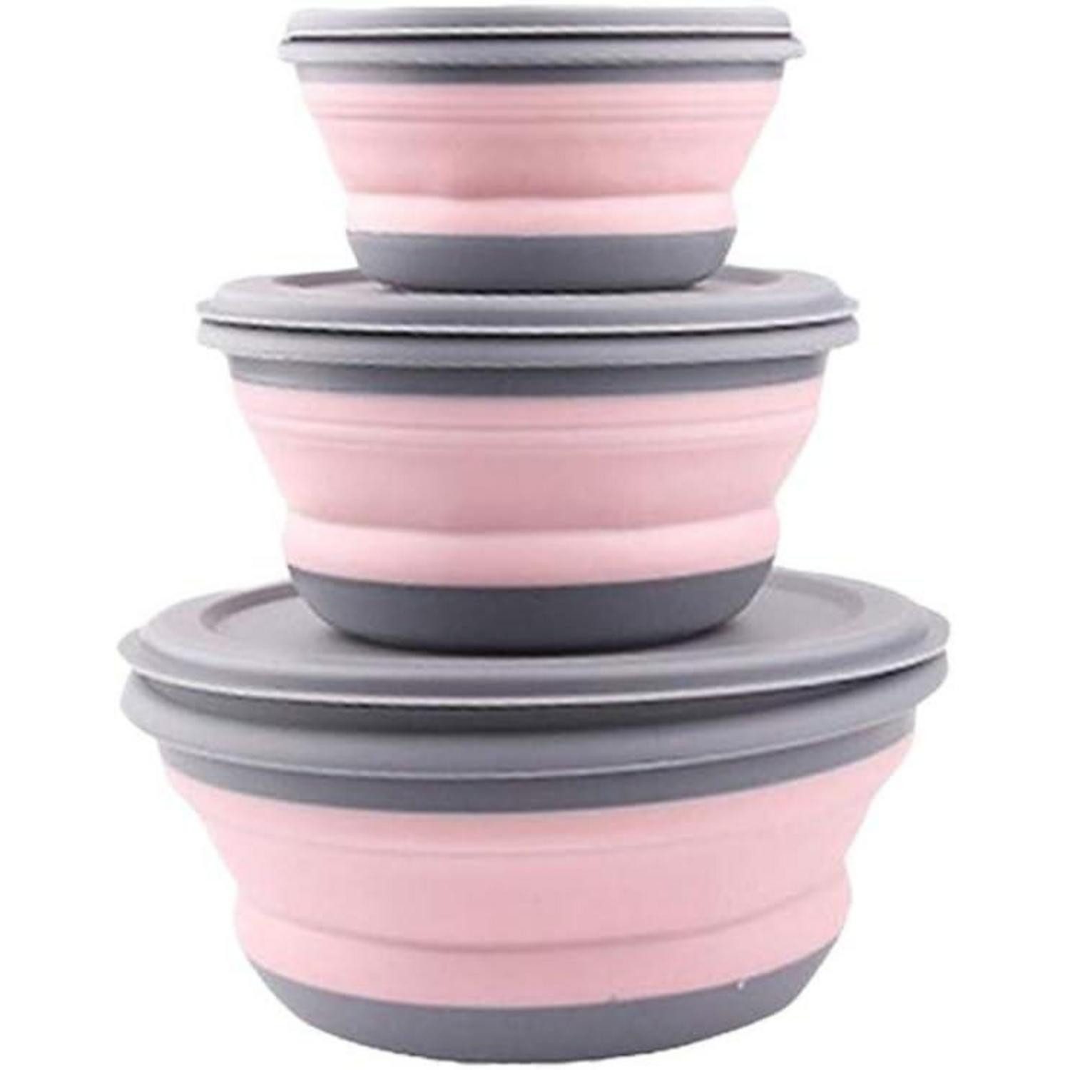 LuxusKollektion Salatschüssel Faltschüssel Deckel 3Pcs Camping Salatschüssel Pink