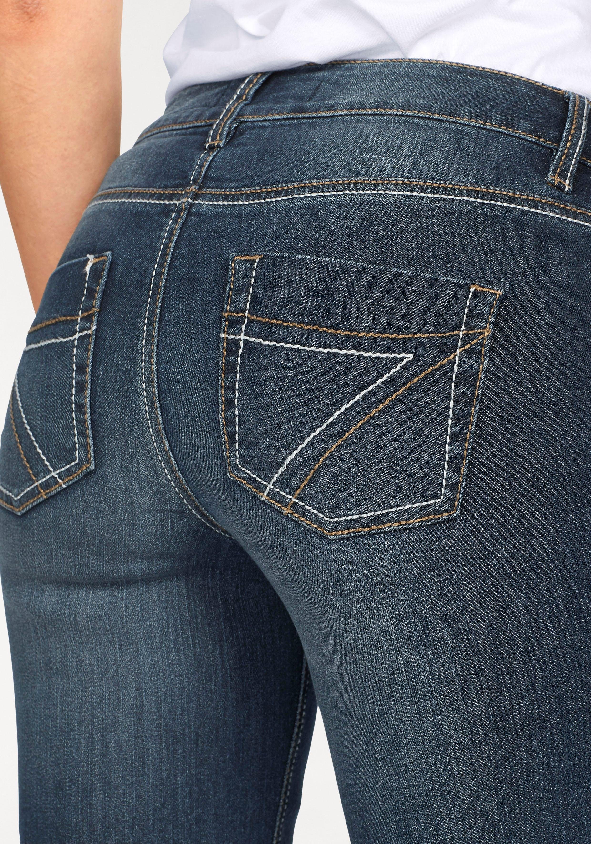 darkblue-used Kontrastnähten Waist mit Mid Arizona Bootcut-Jeans