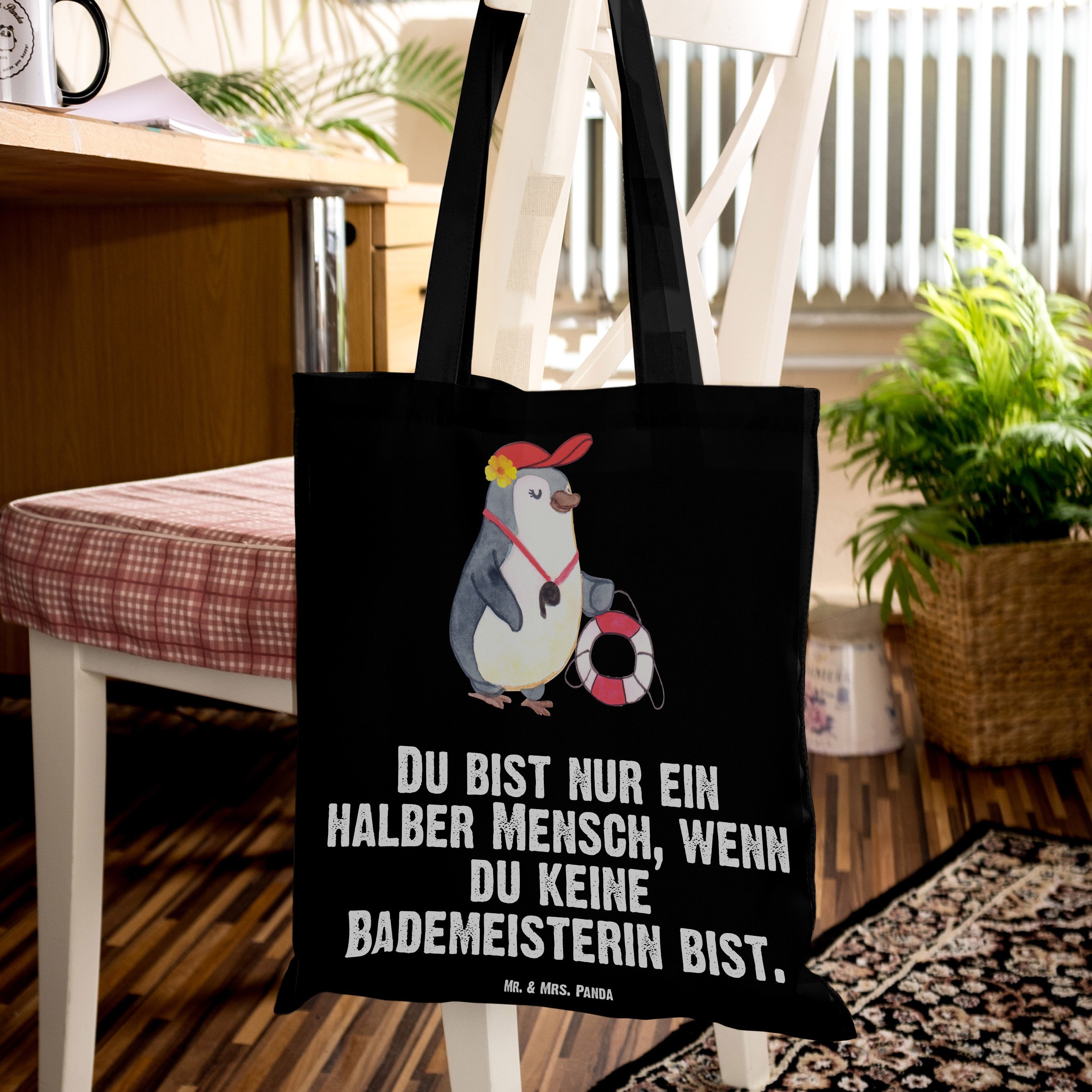 - Mr. Schwarz Tragetasche Badeanstalt, (1-tlg) Geschenk, Panda Ret & Mrs. Beutel, Bademeisterin - mit Herz