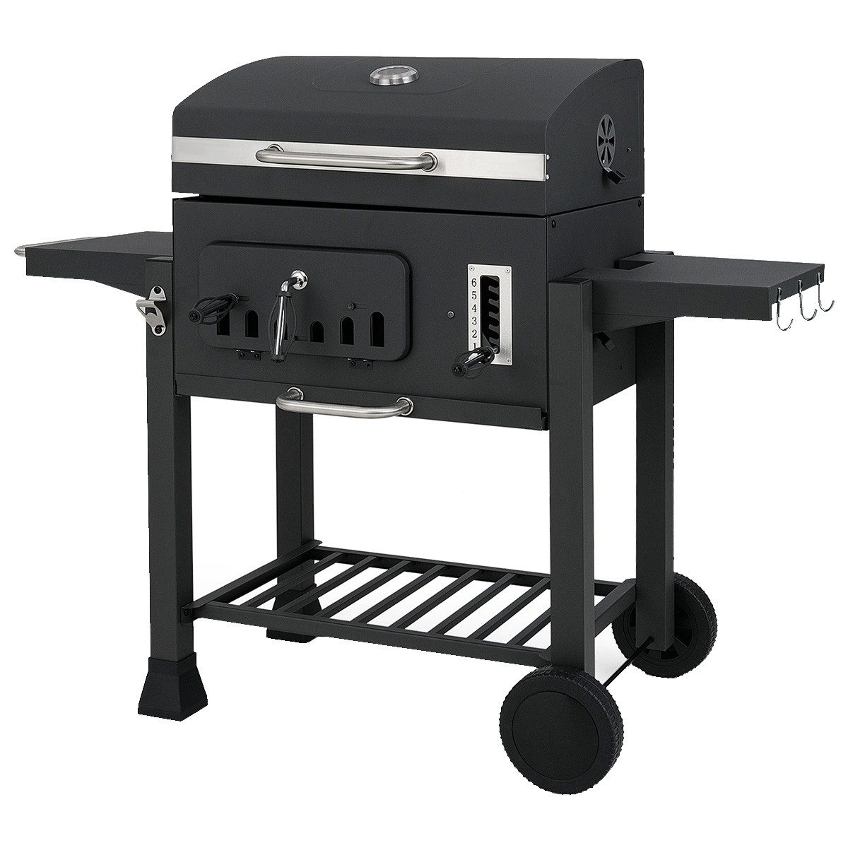 COSTWAY Holzkohlegrill, XXL Grillwagen Edelstahl mit Abdeckungen & Rollen