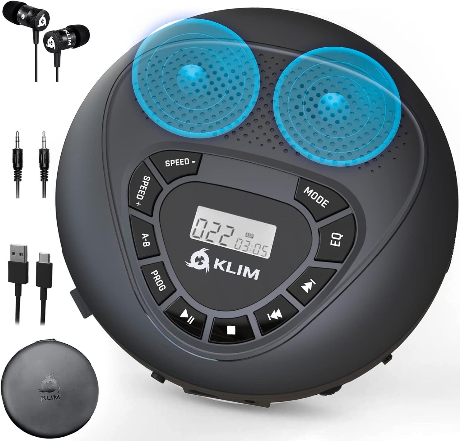 KLIM Speaker tragbarer CD плееры (Discman mit Наушники, ideal fürs Auto, AUX, mit Колонки)