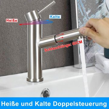ZMH Waschtischarmatur Bad Schwarz Wasserhahn Ausziehbar Brause Mischbatterie Küche (Set, 1-St., Wachtischarmtur) Nickel