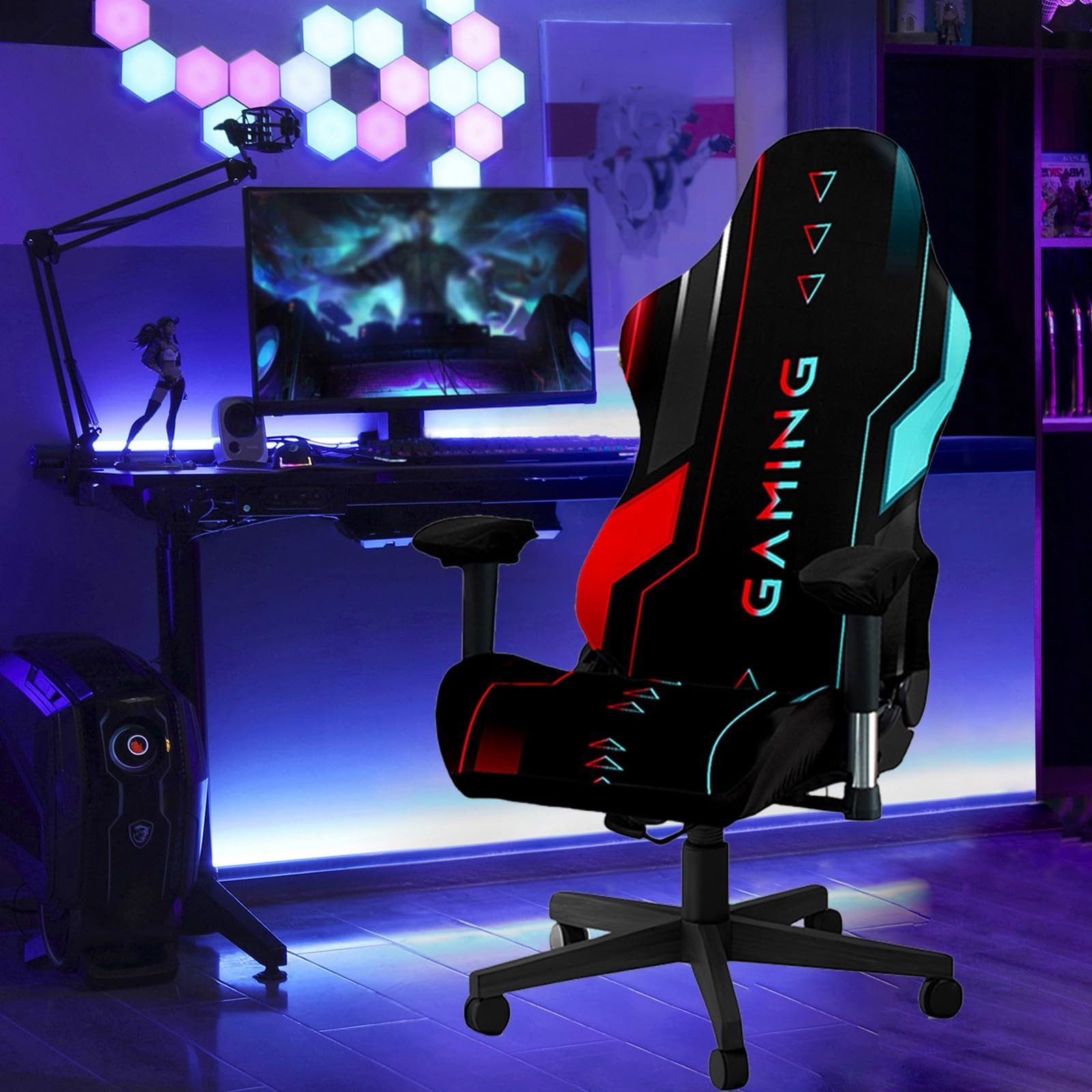 Agger Stuhlhusse Gaming Stuhlbezug Stretch – Universeller Gamingstuhl Bezug, Elastischer Bürostuhlbezug, Waschbar & Rutschfest