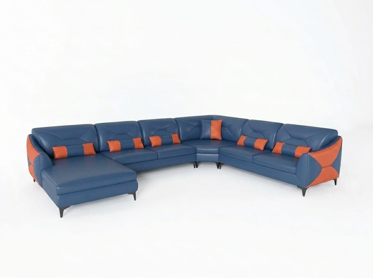 Xlmoebel Wohnlandschaft Exklusive U-Form Wohnlandschaft in Blau mit LED und Kissen, 1 Teile, Made in Europa