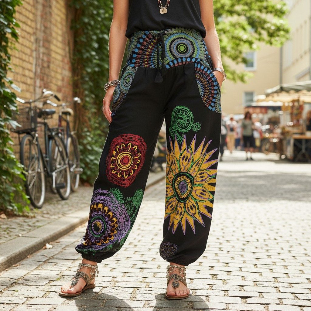 Guru-Shop Relaxhose Weite Pluderhose mit breitem Bund und Boho.. Ethno Styl günstig online kaufen
