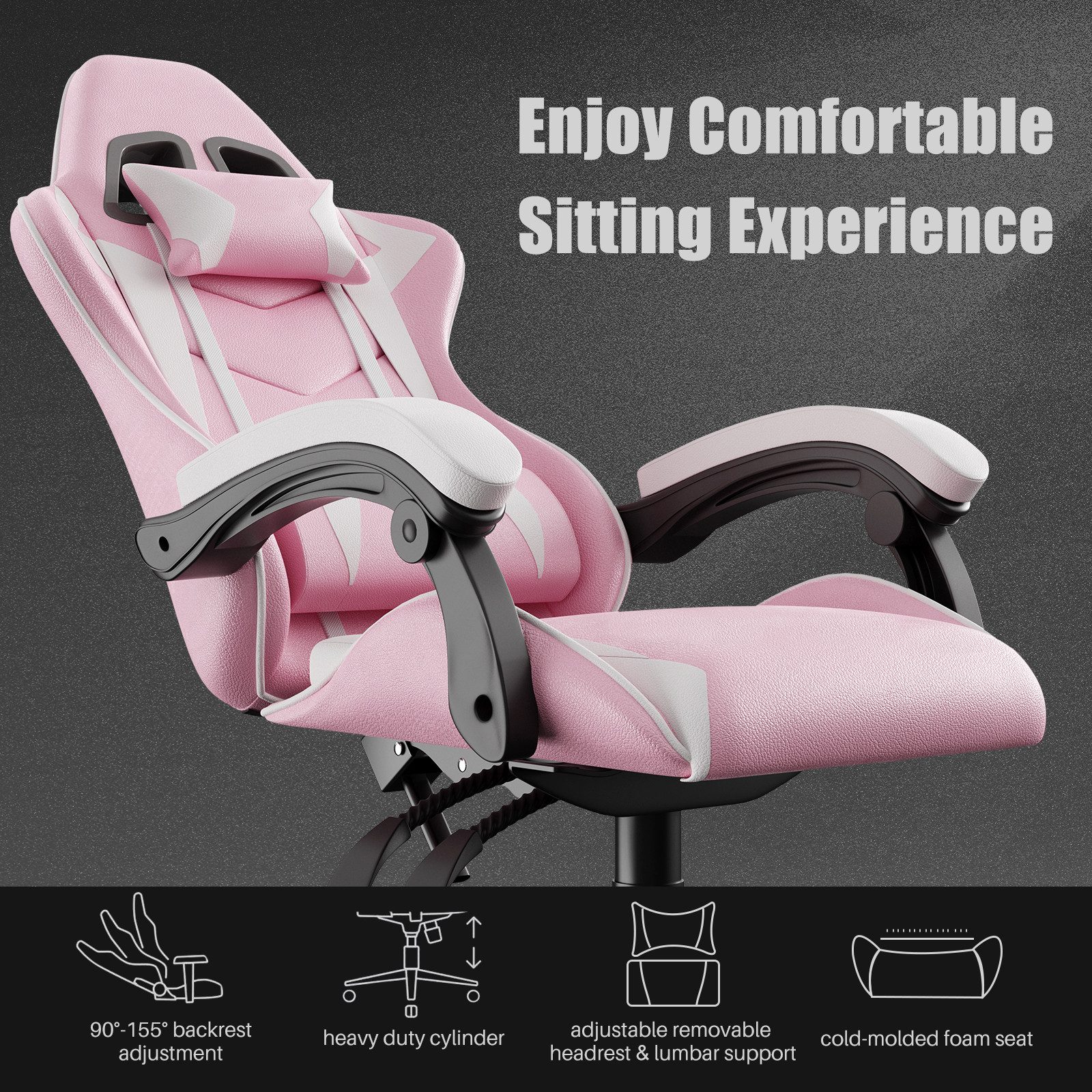 Gywowken Gaming-Stuhl Gaming Stuhl Ergonomisch - Gamer Stühle mit Lendenkissen, Gaming Chair Höhenverstellbar - 90-135° Rückenlehne – Bild 5 von 5