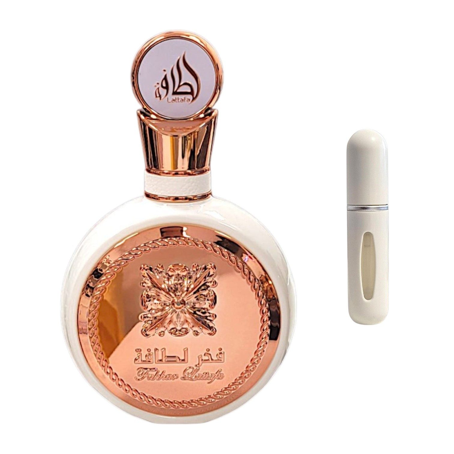 Lattafa Duft-Set Fakhar Femme EDP Angenehmer Duft + Parfümzerstäuber (leer) Set