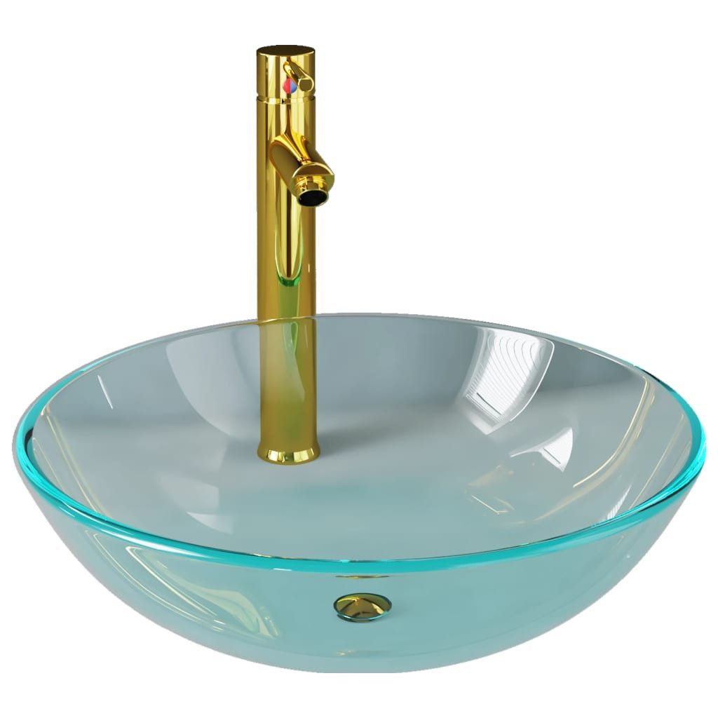 vidaXL Waschbecken Waschbecken mit Wasserhahn und Ablaufgarnitur aus gehärtetem