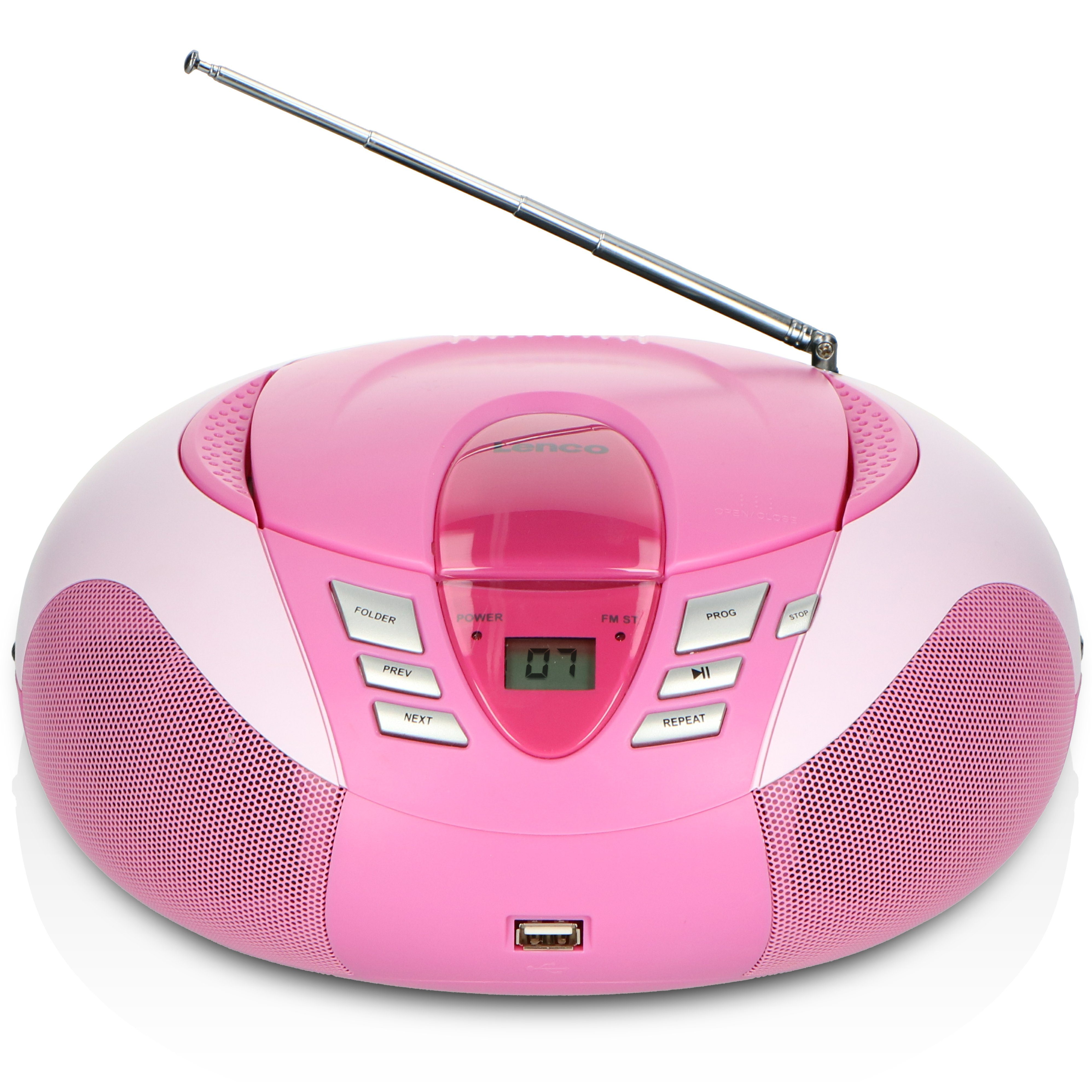 Lenco SCD-37 USB Pink UKW-Radio (FM, 3 W, USB- & AUX-Eingang, flexibel mit Strom- oder Batteriebetrieb in Pink) – Bild 3 von 5