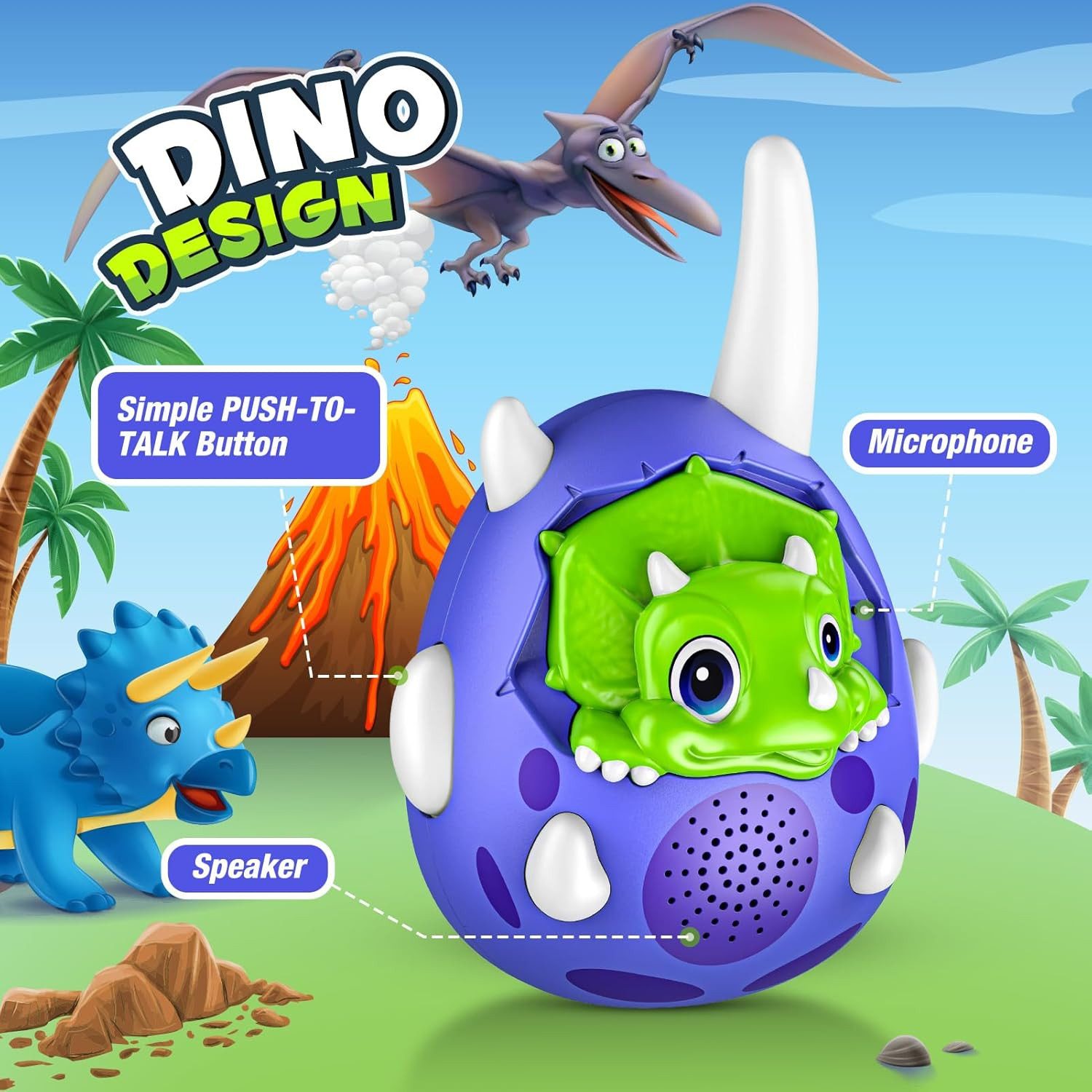 Veopoko Walkie Talkie Dinosaurier Walkie Talkie Spielzeug Kinder Outdoor Funkgerät, (Walkie-Talkie Spielzeug-Set für Kinder mit Dinosaurier-Design, 2-St., 2x Kinder-Walkie-Talkie im Dinosaurier-Design für Outdoor-Spiele), Dinosaurier-Design kindgerechte Größe wasserresistent