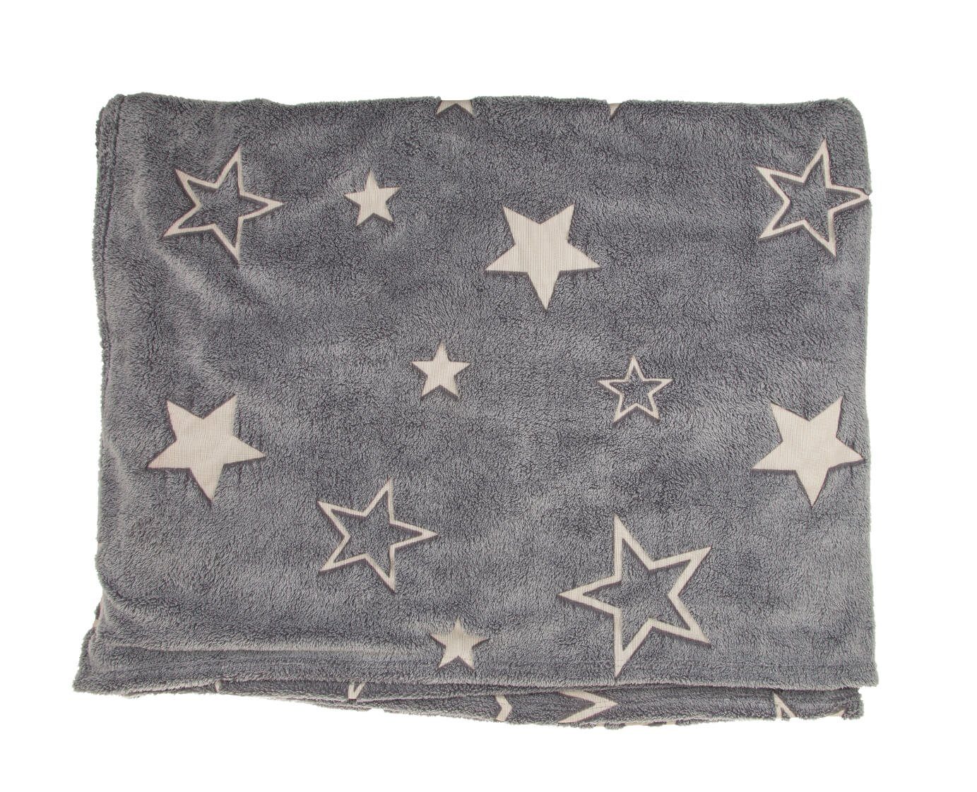 Wohndecke Kuscheldecke Kinderdecke Sterne Decke 1,35x1,73m Glow in the dark, Out of the Blue, Leuchtet im dunkeln, leuchtende Sterne