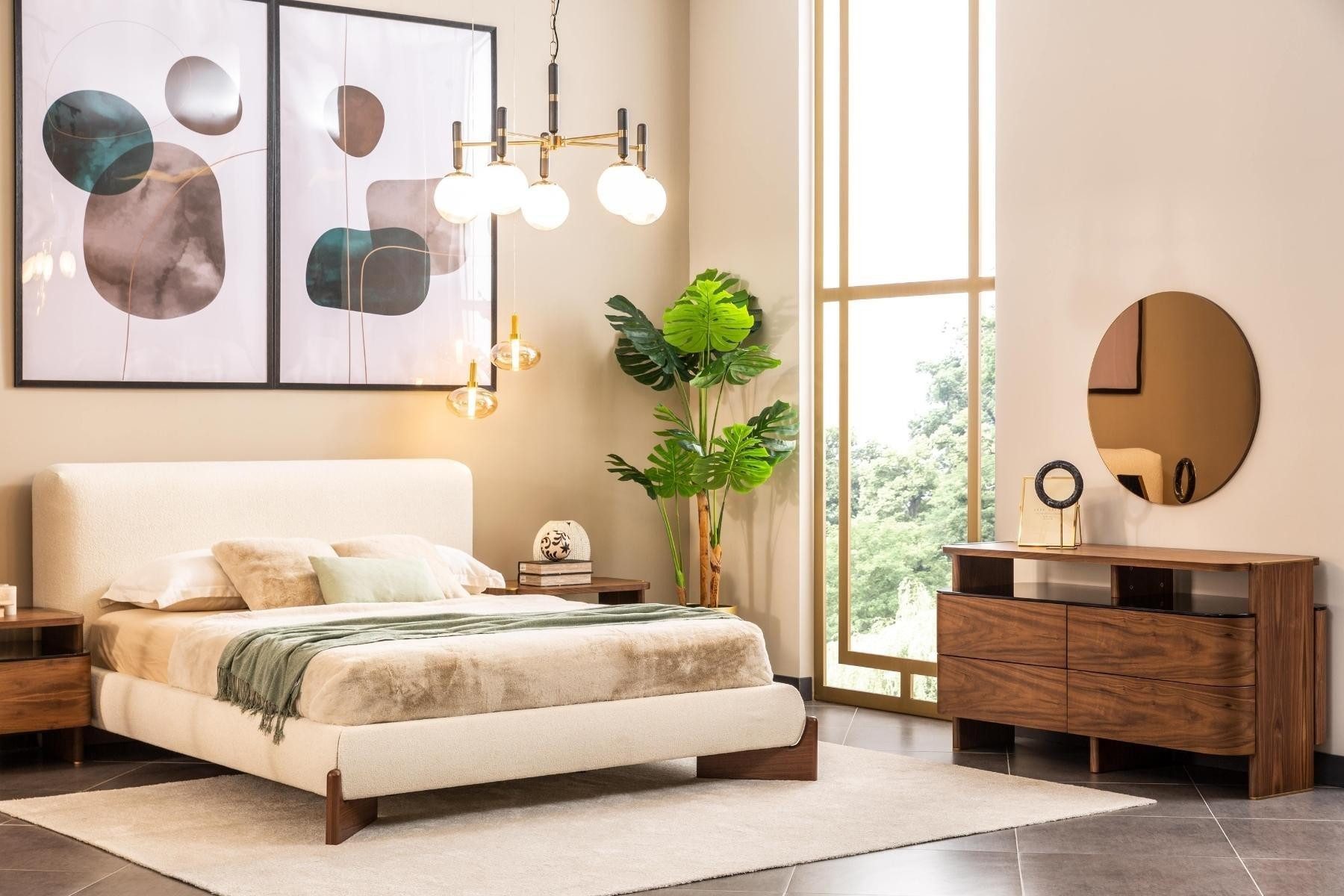 Schlafzimmer-Set Schlafzimmer Garnitur Doppelbett Nachttische 5tlg Braun Schminktisch