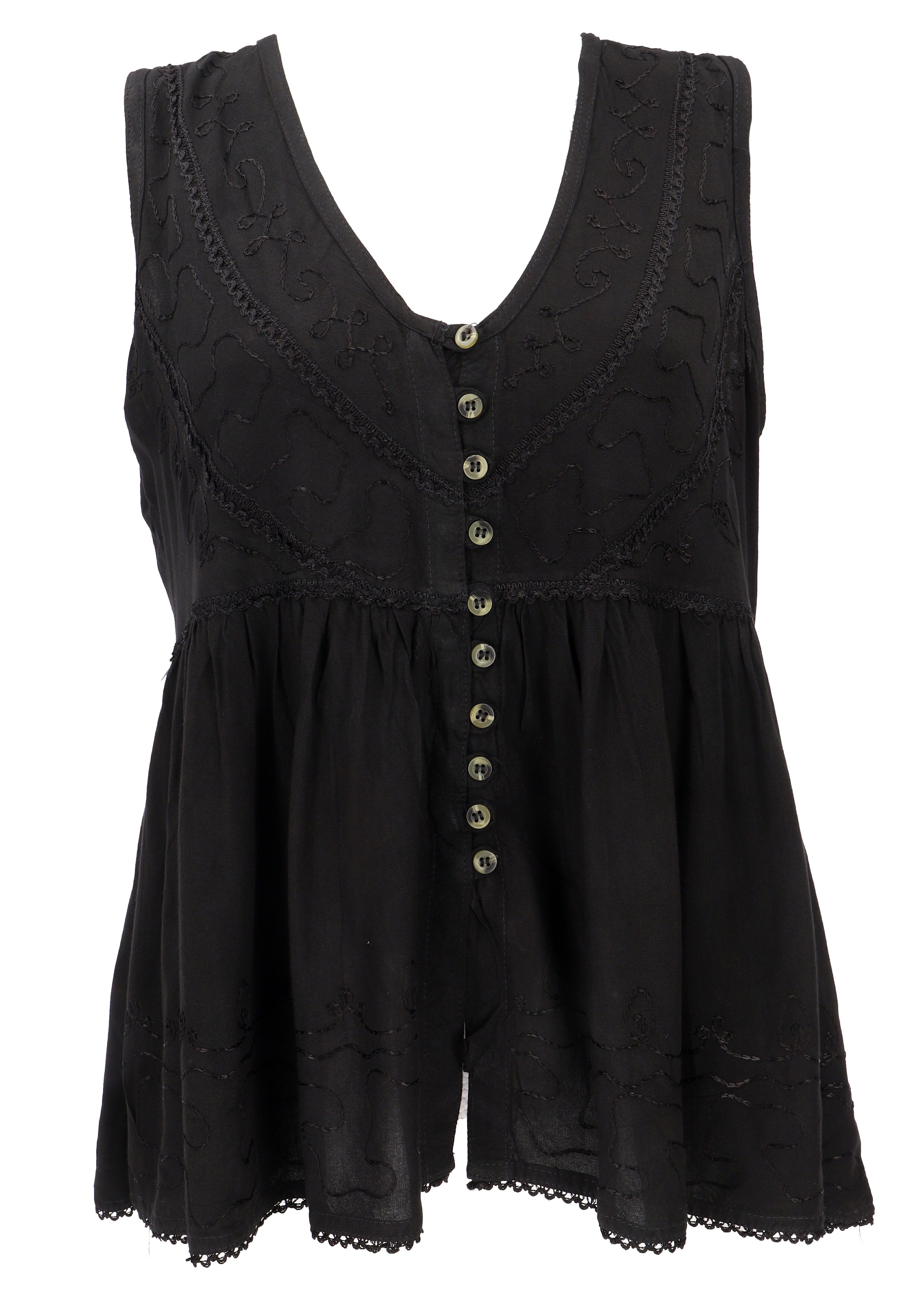 Guru-Shop T-Shirt Top Boho chic, besticktes Top - schwarz Festival, Ethno Style, alternative Bekleidung