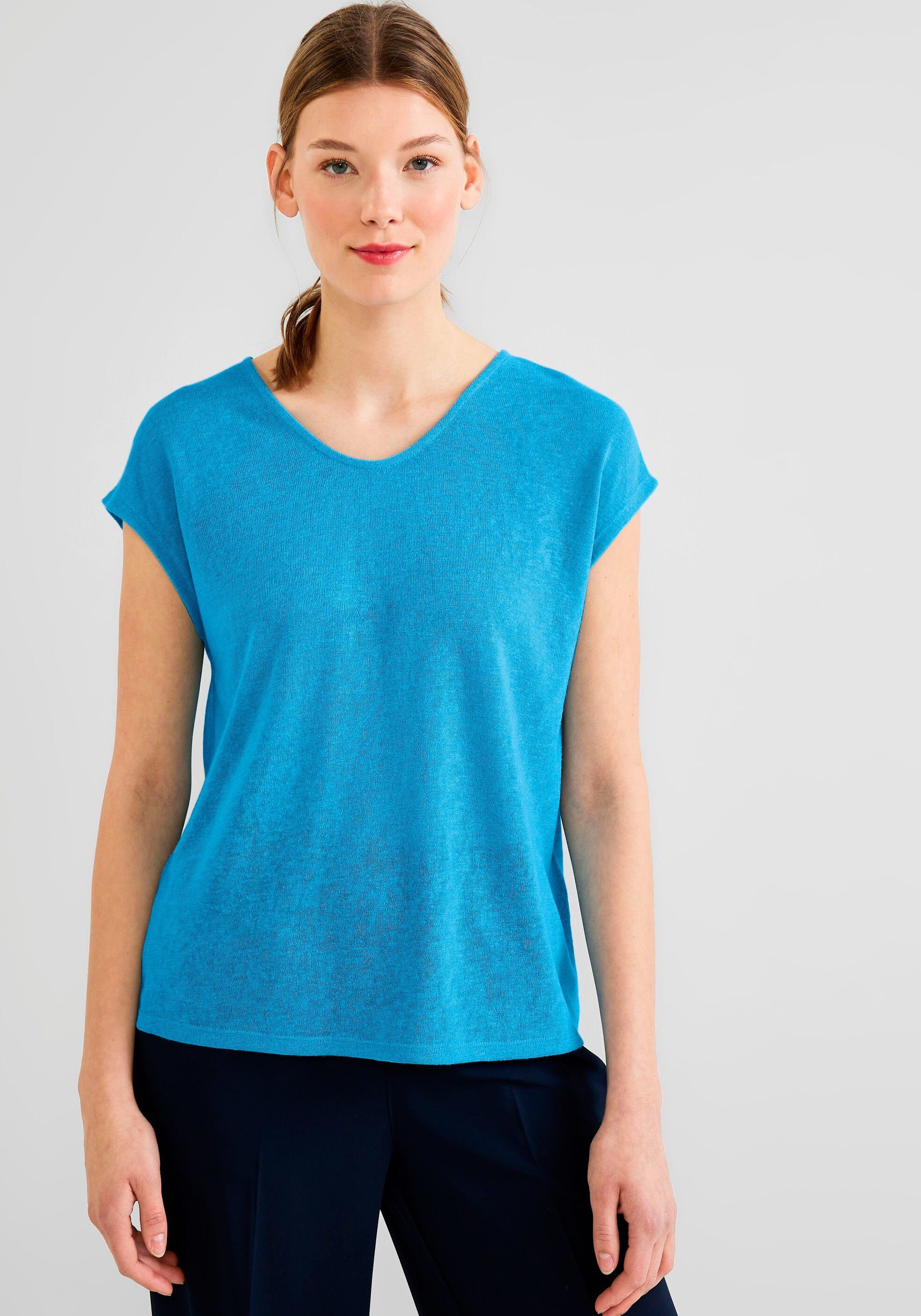 blue Kurzarmshirt in splash Optik unifarbener ONE STREET