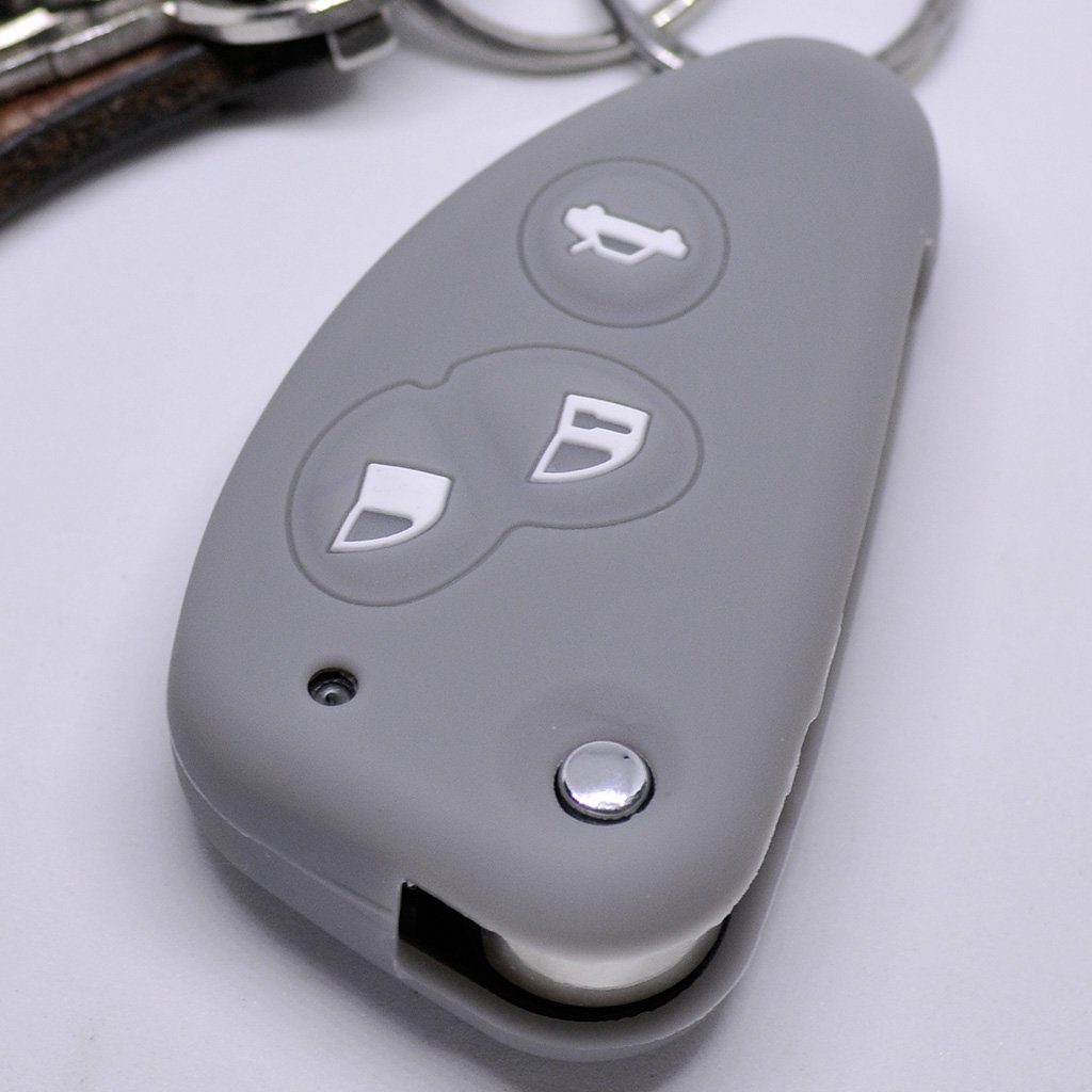 mt-key Schlüsseltasche Autoschlüssel Softcase Silikon Schutzhülle Grau, für Alfa Romeo 156 147 GT 97-10 3 Tasten Klappschlüssel