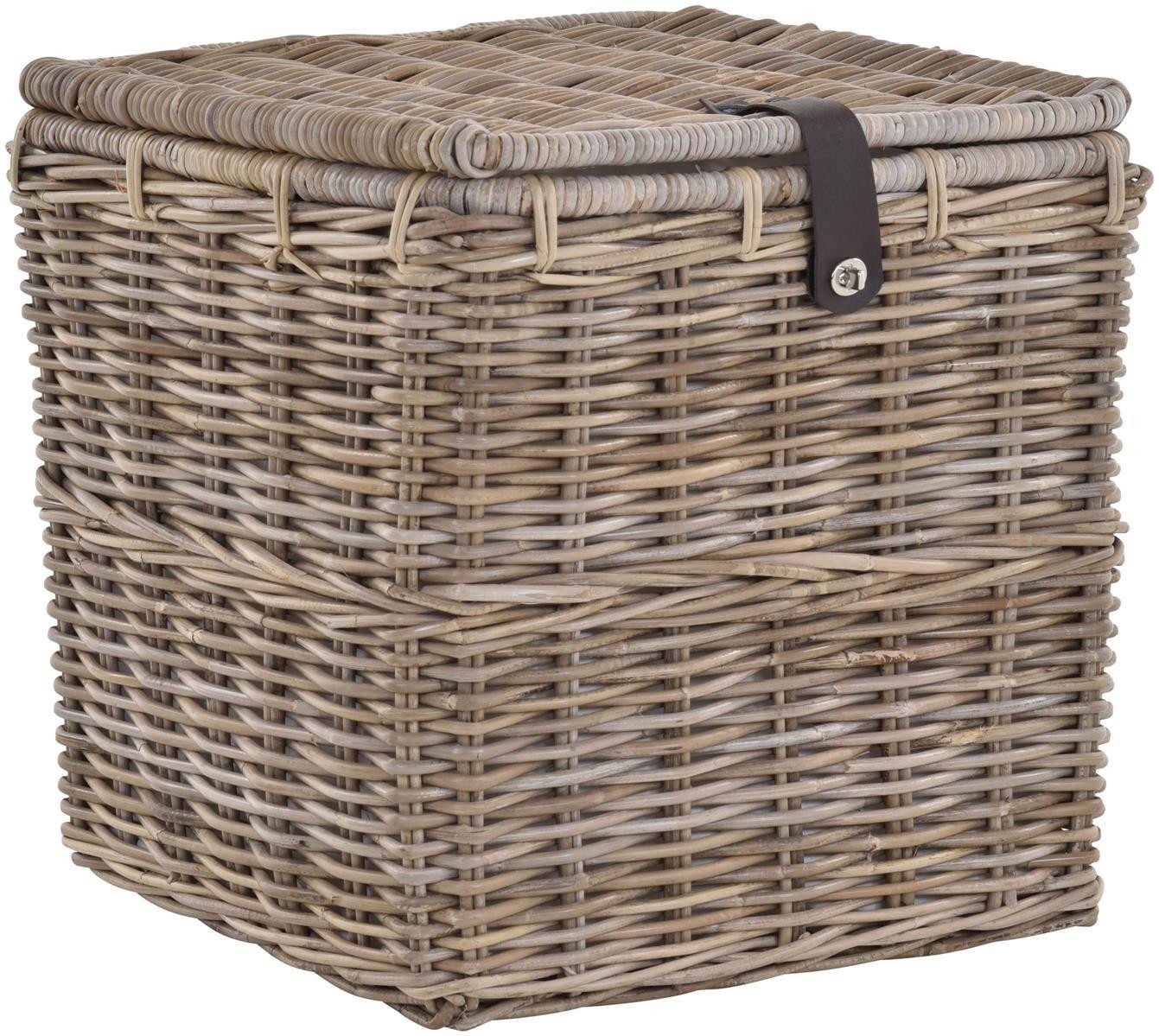 Krines Home Allzweckkorb Korbtruhe Allzweck Korb Aufbewahrung mit Deckel Box Spielzeugtruhe, Natur Rattan Quadratisch