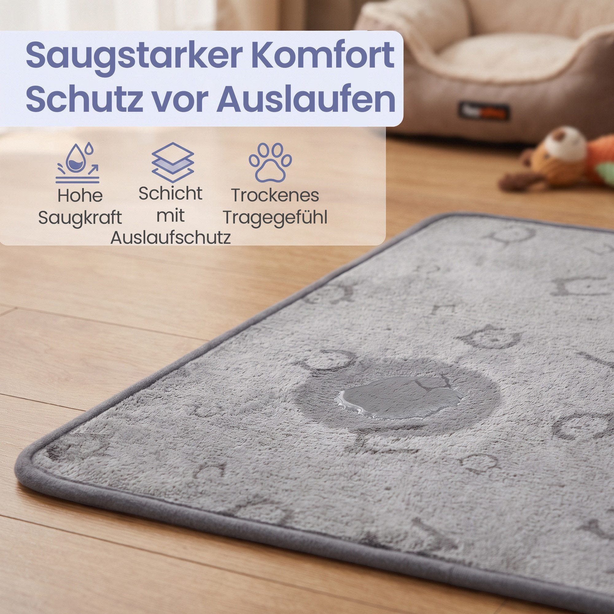 FEANDREA Tierdecke wiederverwendbare, wasserdicht, auslaufsicher, rutschfest, saugfähig, Tierdecke Hundedecke, 2er Set, 90 x 60 cm