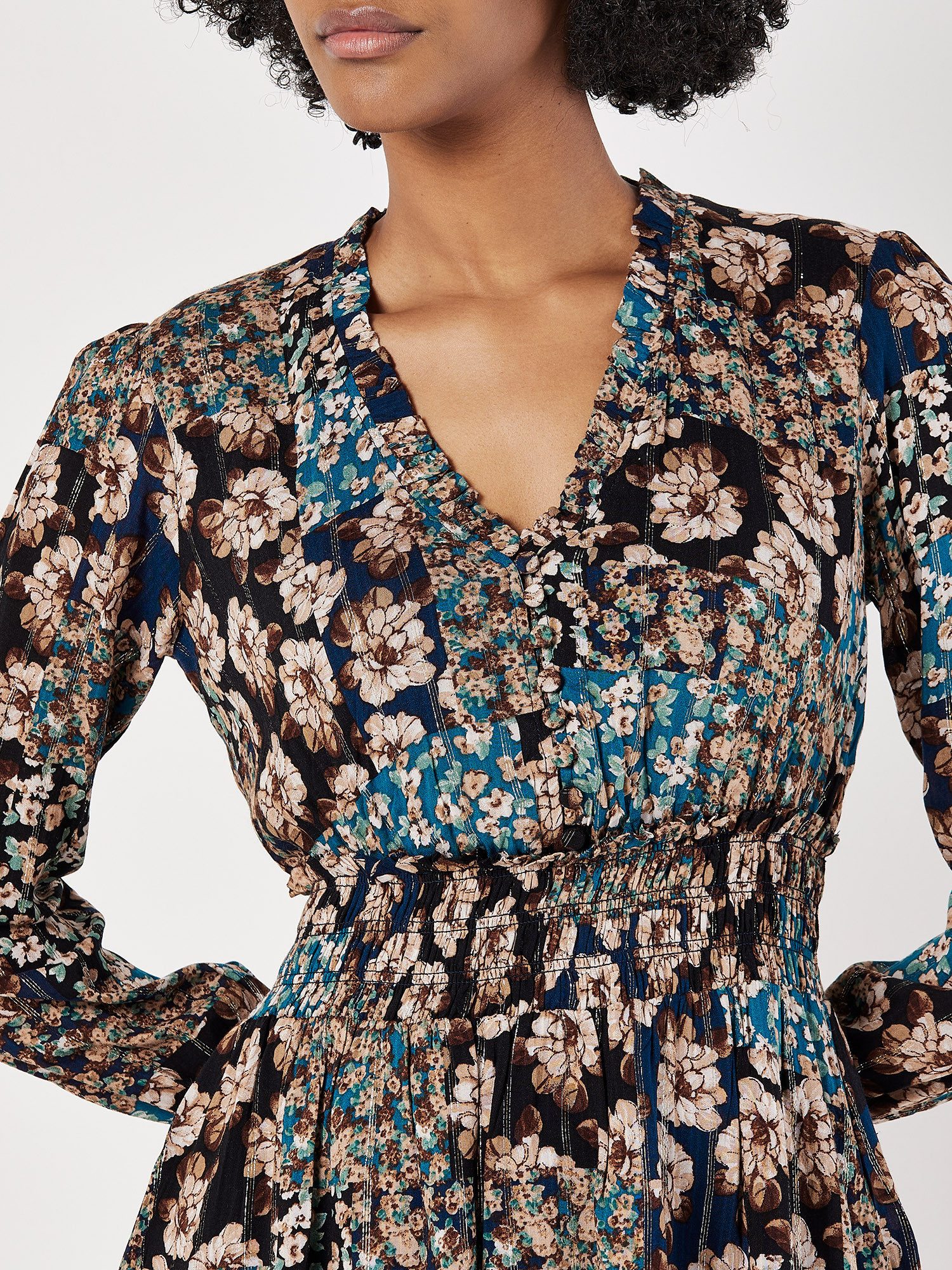 Apricot Druckkleid gemustertes Minikleid mit Smokdetails günstig online kaufen