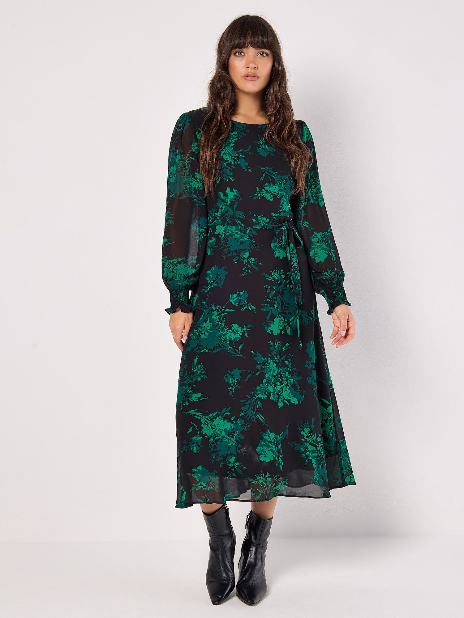 Apricot Druckkleid gefüttertes Midaxikleid, (2-tlg) mit günstig online kaufen