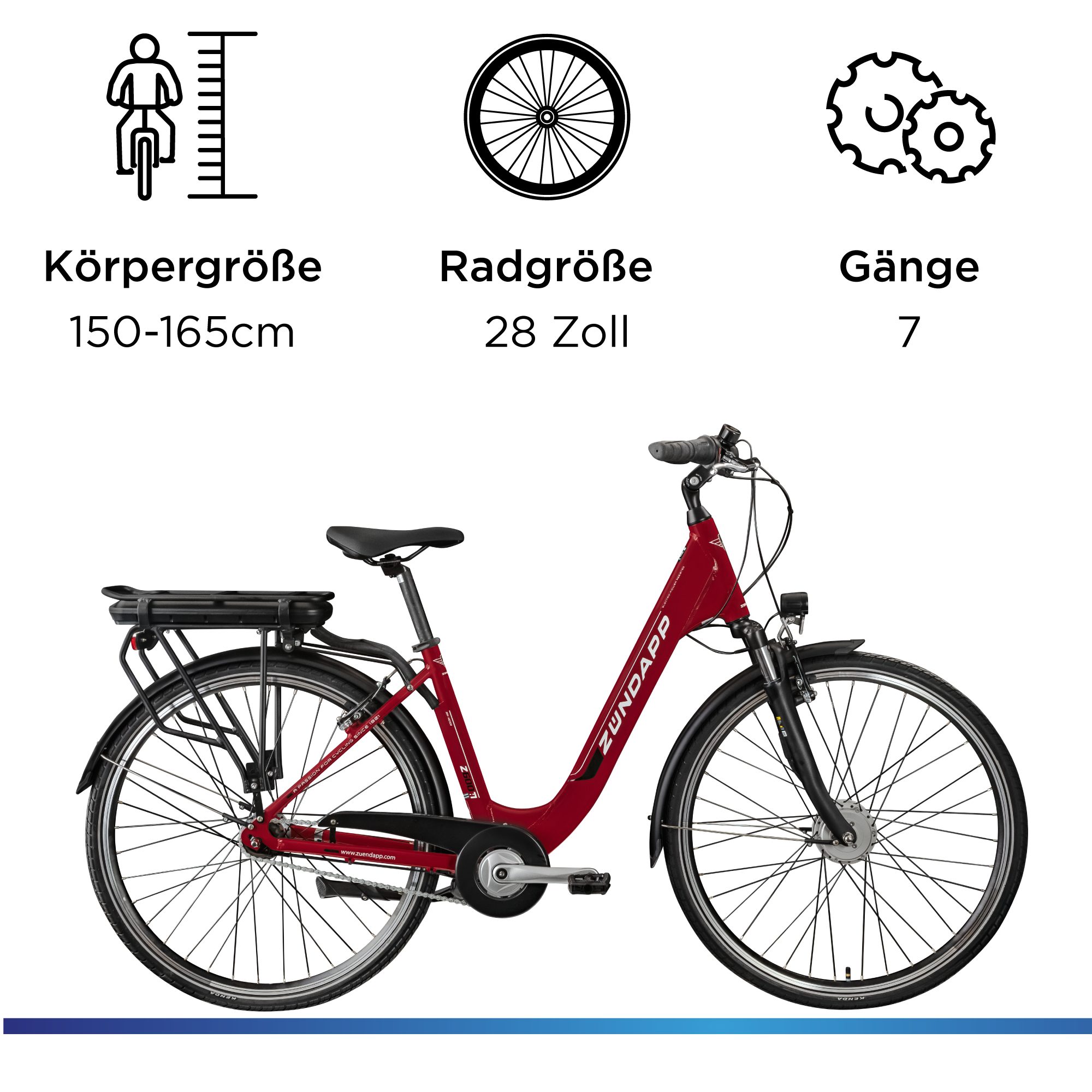 Zündapp E-Bike Cityrad Z600, 7 Gang, Nabenschaltung, Frontmotor, 536,5 Wh, City E Bike Damen 28 Zoll Elektrofahrrad 7 Gang 150-165cm Damenfahrrad