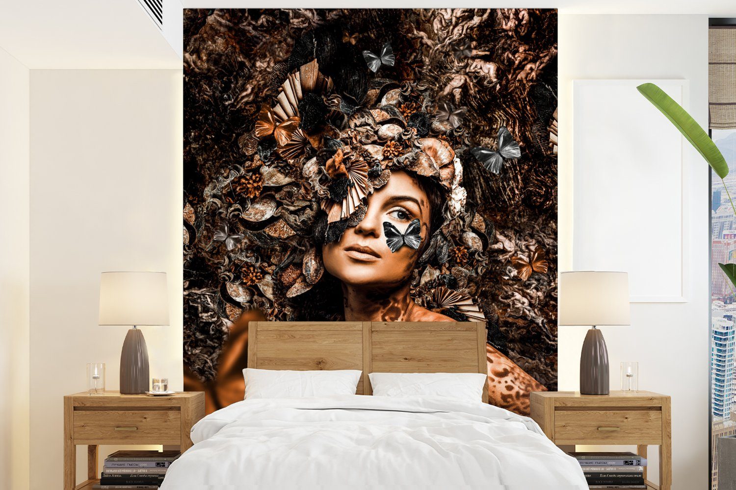 MuchoWow Fototapete Schmetterling - Frau - Luxus, Matt, bedruckt, (4 St), Montagefertig Vinyl Tapete für Wohnzimmer, Wandtapete