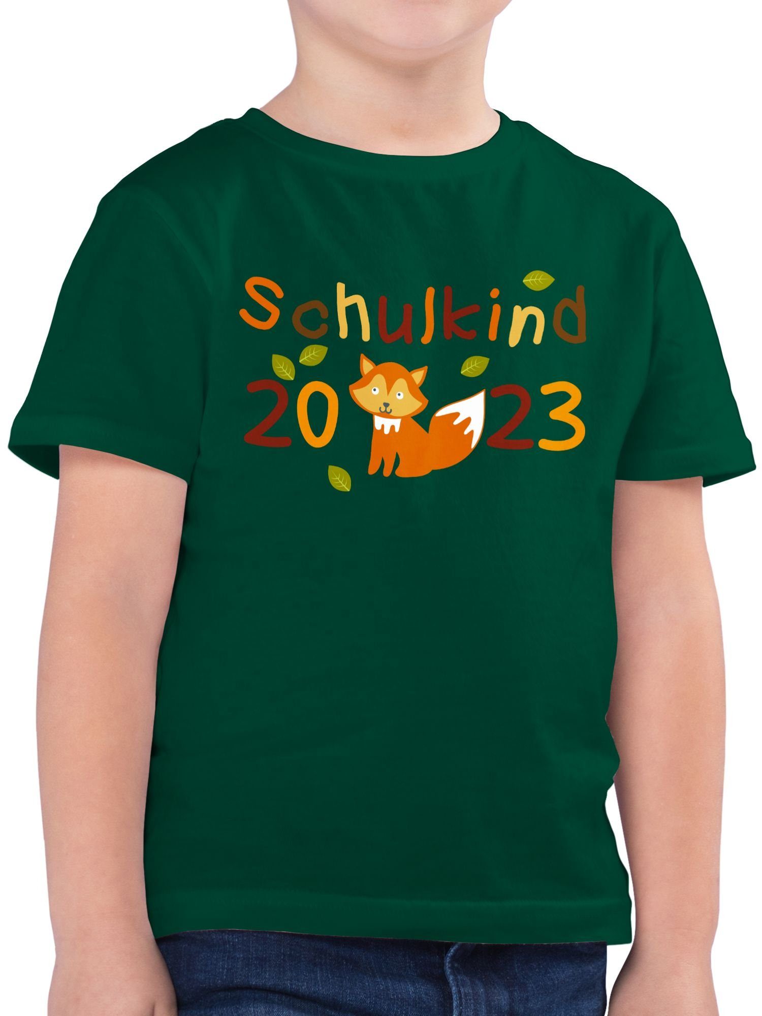 Shirtracer T-Shirt Schulkind 2023 Fuchs Einschulung Junge Schulanfang Geschenke 3 Tannengrün