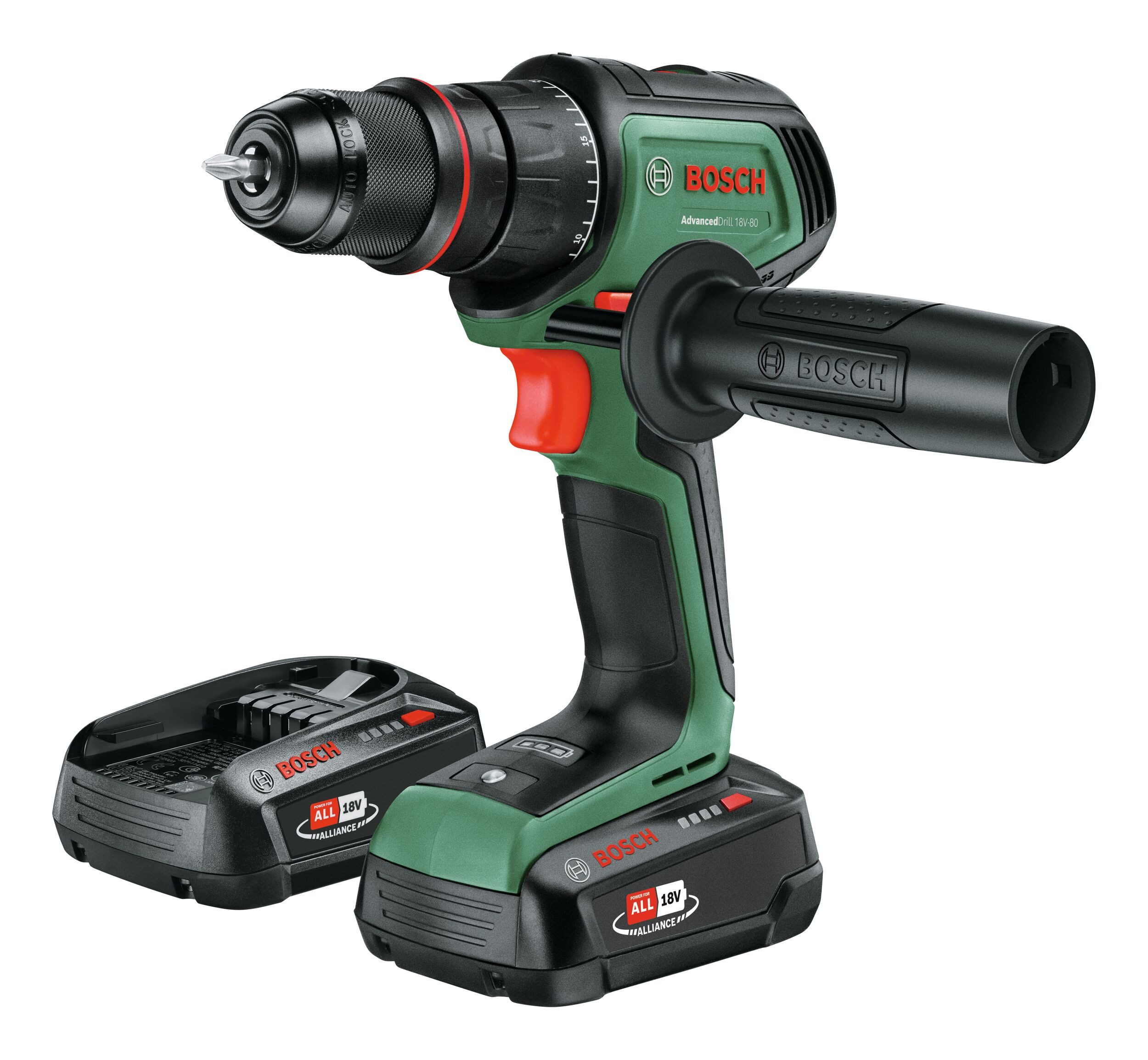 BOSCH Akku-Bohrschrauber AdvancedDrill 18V-80, 18 V, max. 500 U/min, QuickSnap mit 2x Akku 2,5 Ah - im Tragekoffer