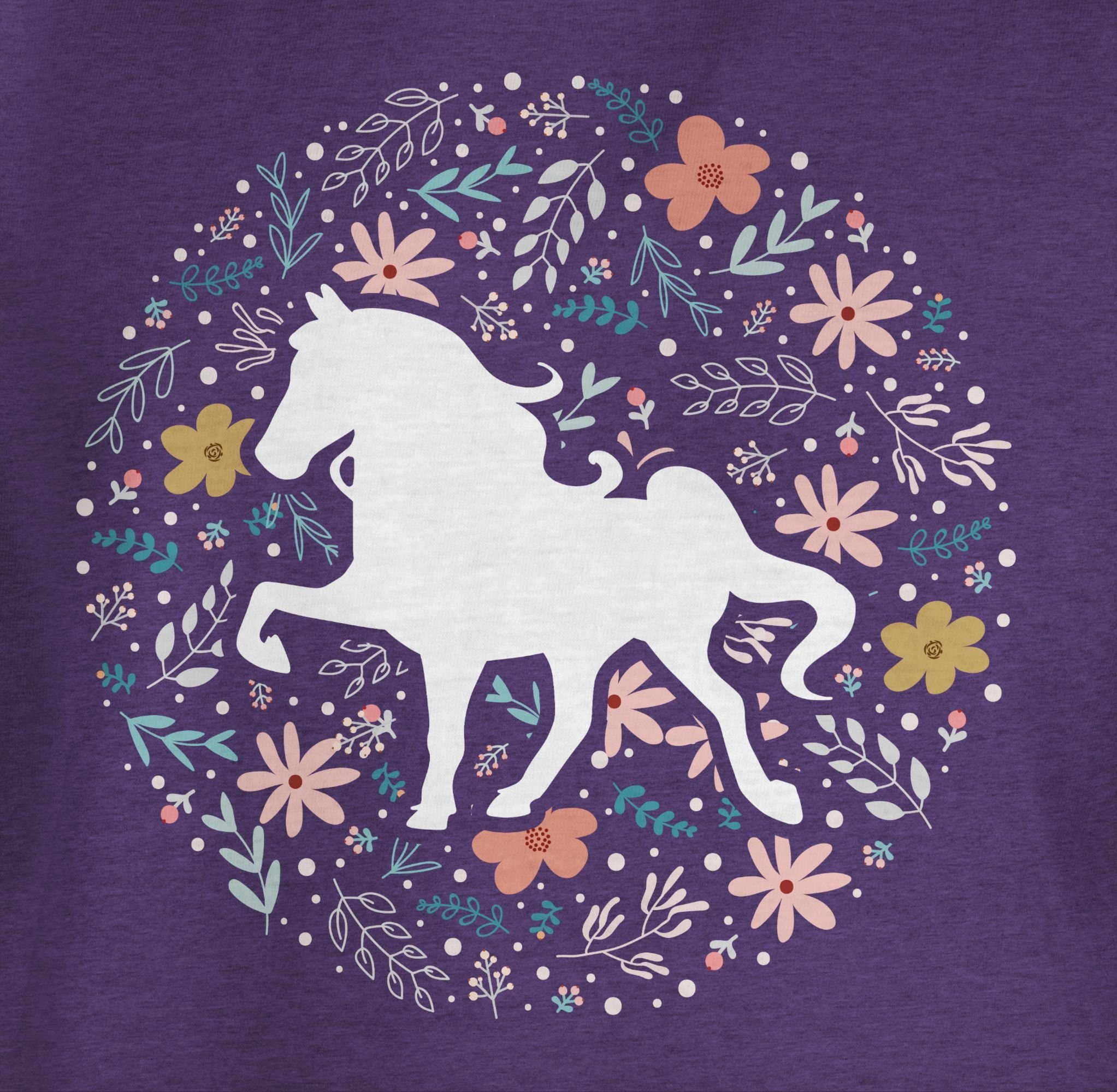 Pferd Pferd mit 3 Shirtracer Meliert Blumen Lila T-Shirt
