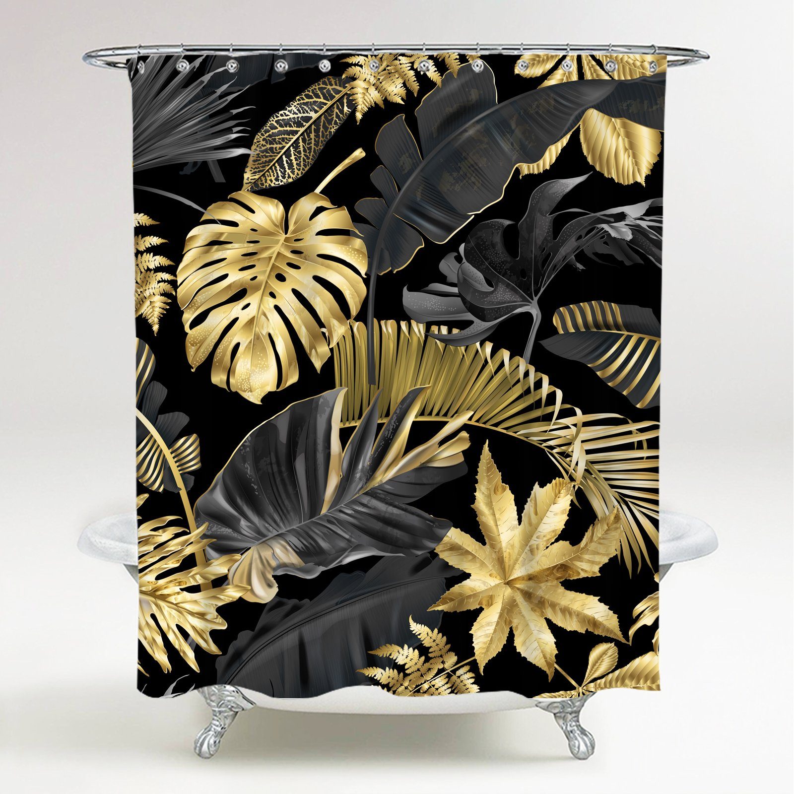 Sanilo Duschvorhang Golden Leaves Breite 180 cm, wasserdicht,  Anti-Schimmel-Effekt, mit Beschwerungsband, 180x200cm