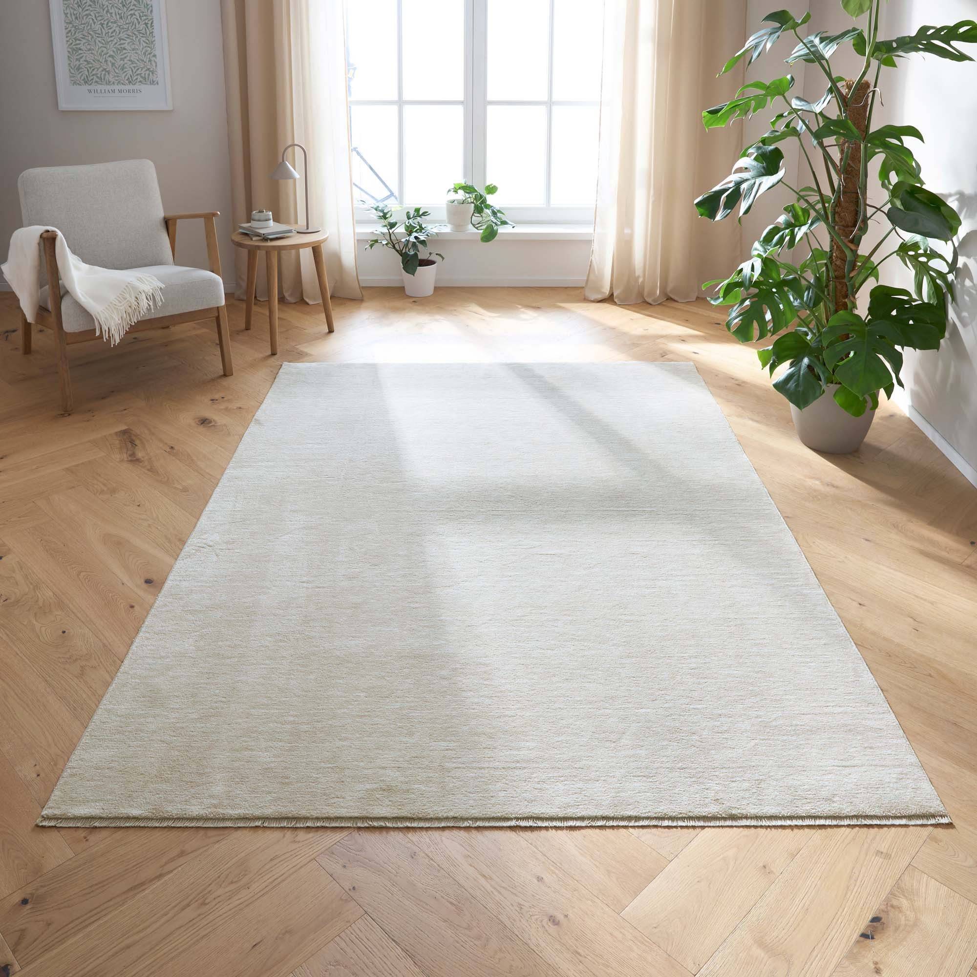 TaraCarpet Teppich Tara Carpet Luna einfarbig, Vintage, strapazierfähig und edel, rechteckig, Höhe: 8 mm, Wohnzimmer, Schlafzimmer, Esszimmer, Flur creme 080x150