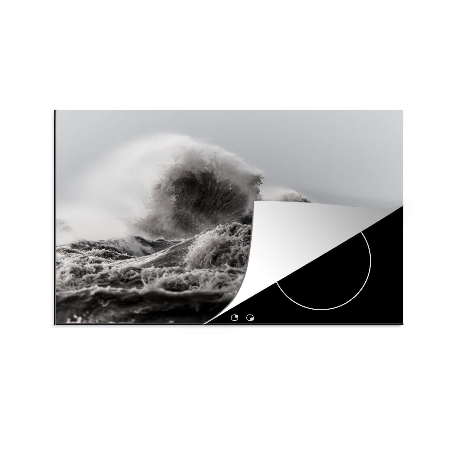 MuchoWow (1 während eines cm, Sturms, Schutz tlg), Die für die Herdblende-/Abdeckplatte Wellen küche, Vinyl, 81x52 Ceranfeldabdeckung hohen Induktionskochfeld