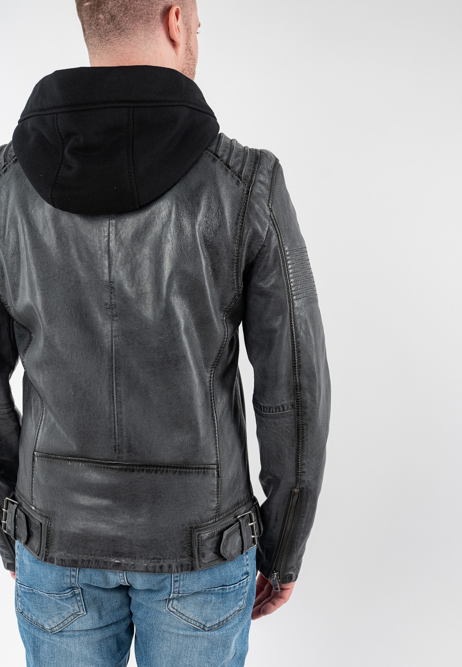 Mauritius Lederjacke MMHiran mit abnehmbarer Kapuze, Slim Fit