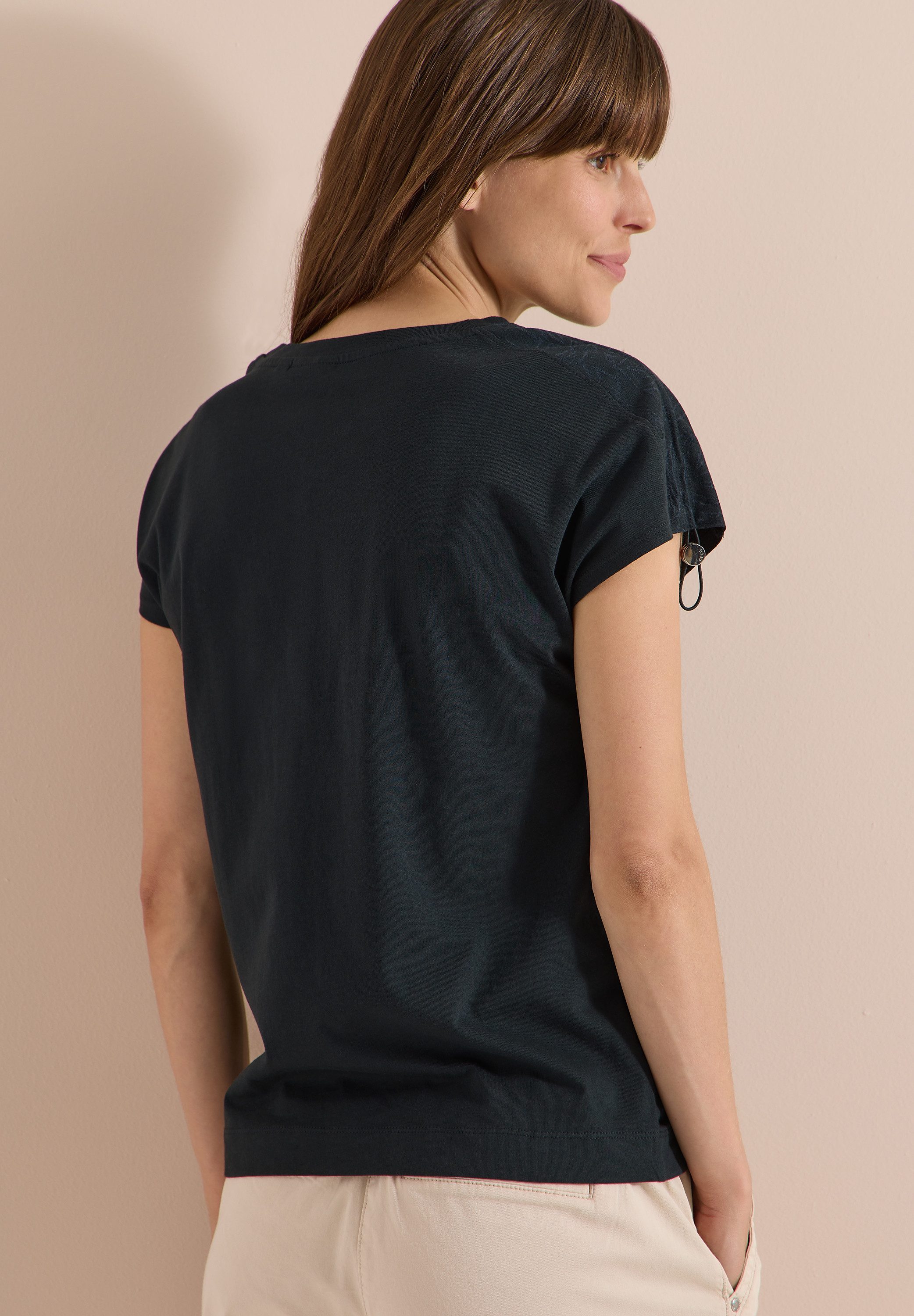 CECIL T-Shirt Elastikbund, Rundhals, geraffte Ärmel