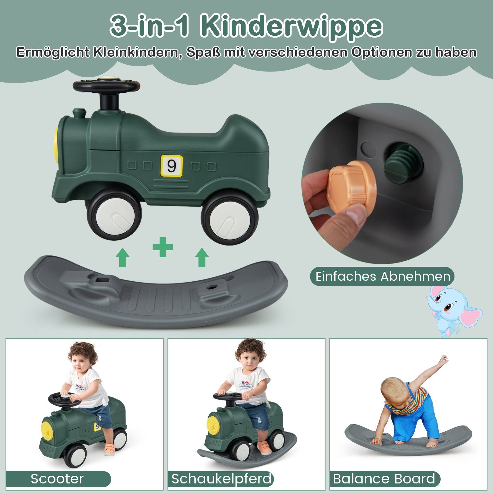 COSTWAY Schaukelpferd 3 in 1 Rutschauto, günstig online kaufen