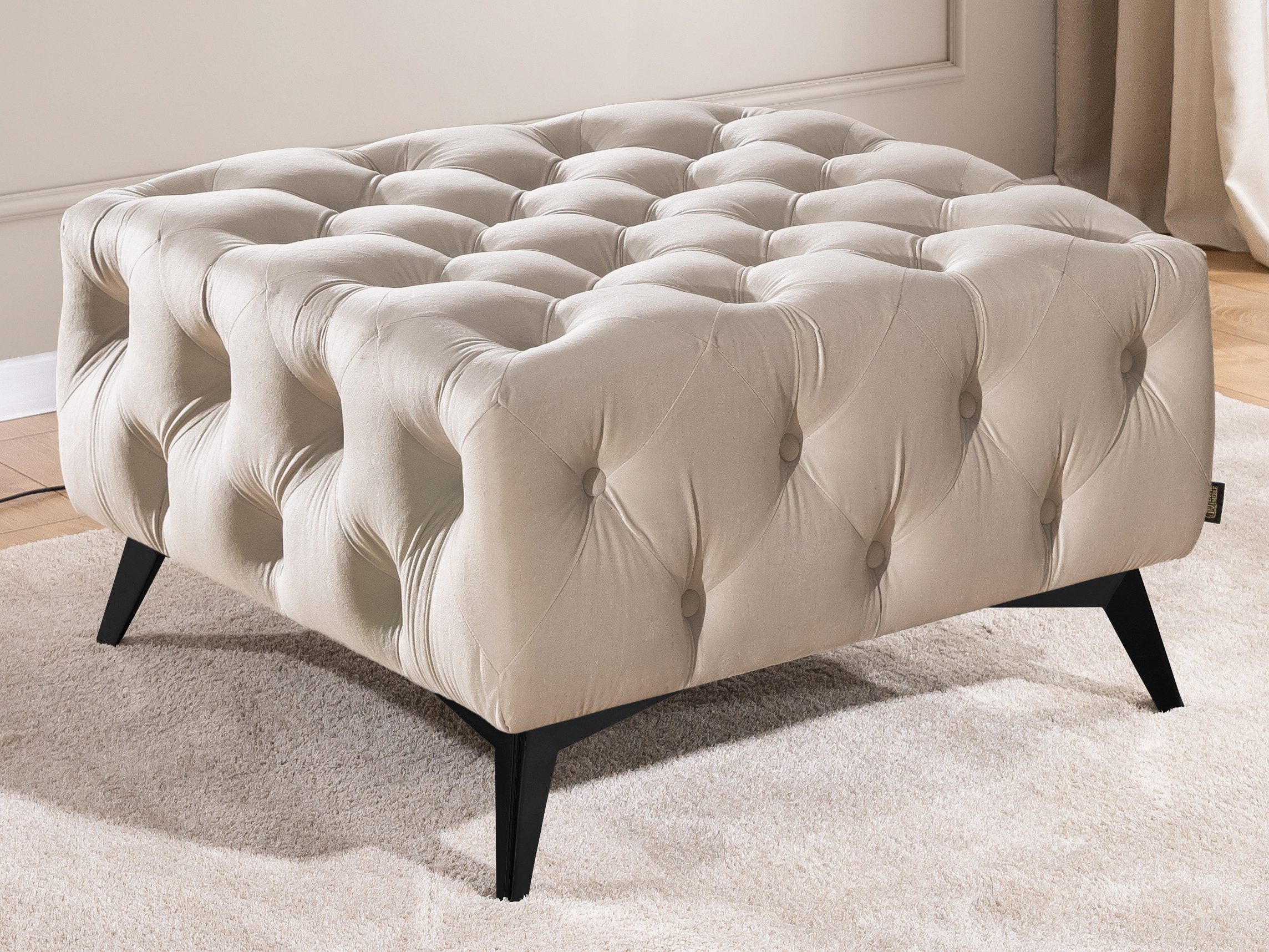 S-Style Möbel Polsterhocker Chesterfield Whitby, mit goldenen, silbernen oder schwarzen Füßen, mit Wellenfederung